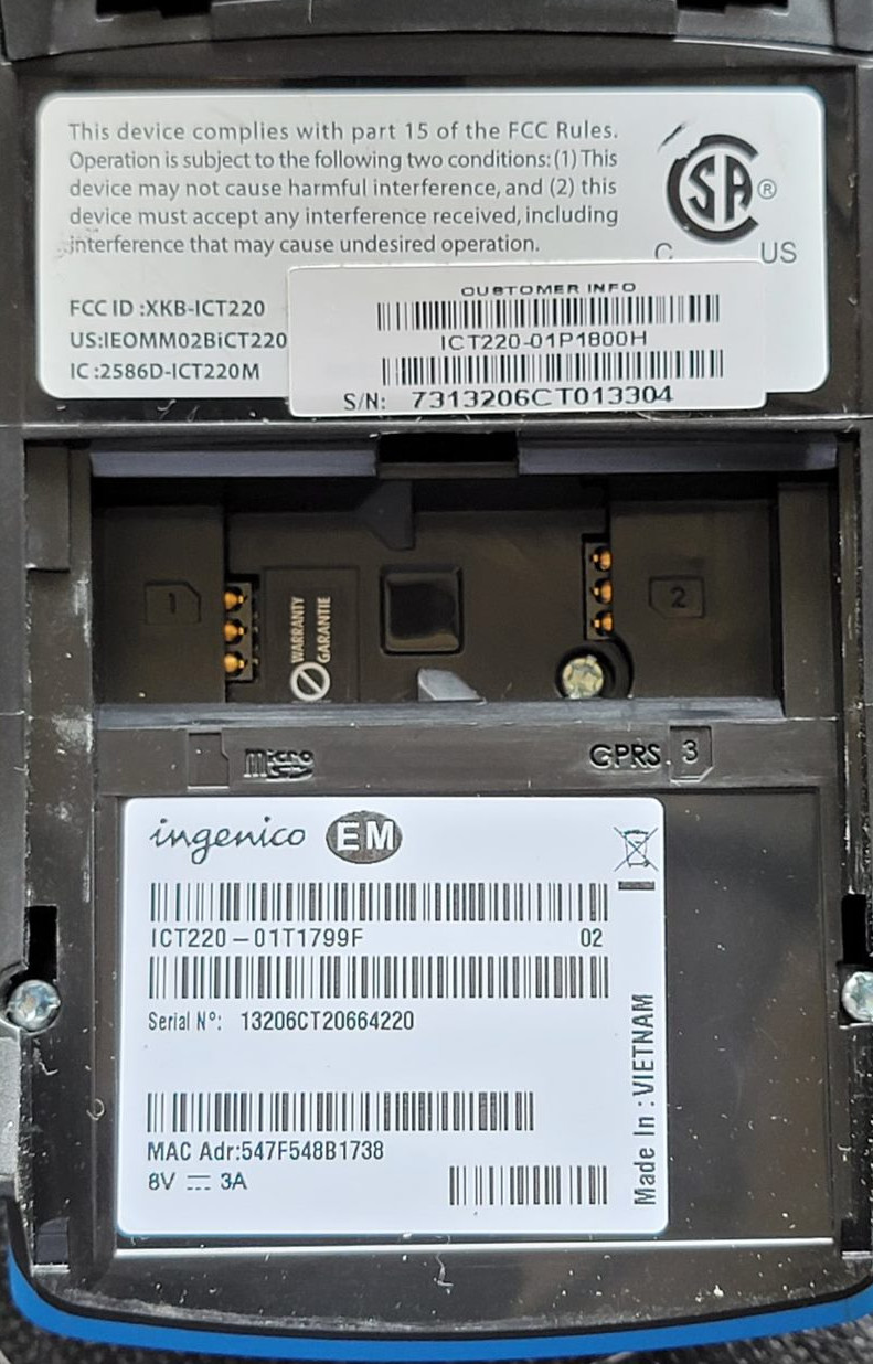 Ingenico ICT220 / Credit Card Terminal / Pre-Owned Works