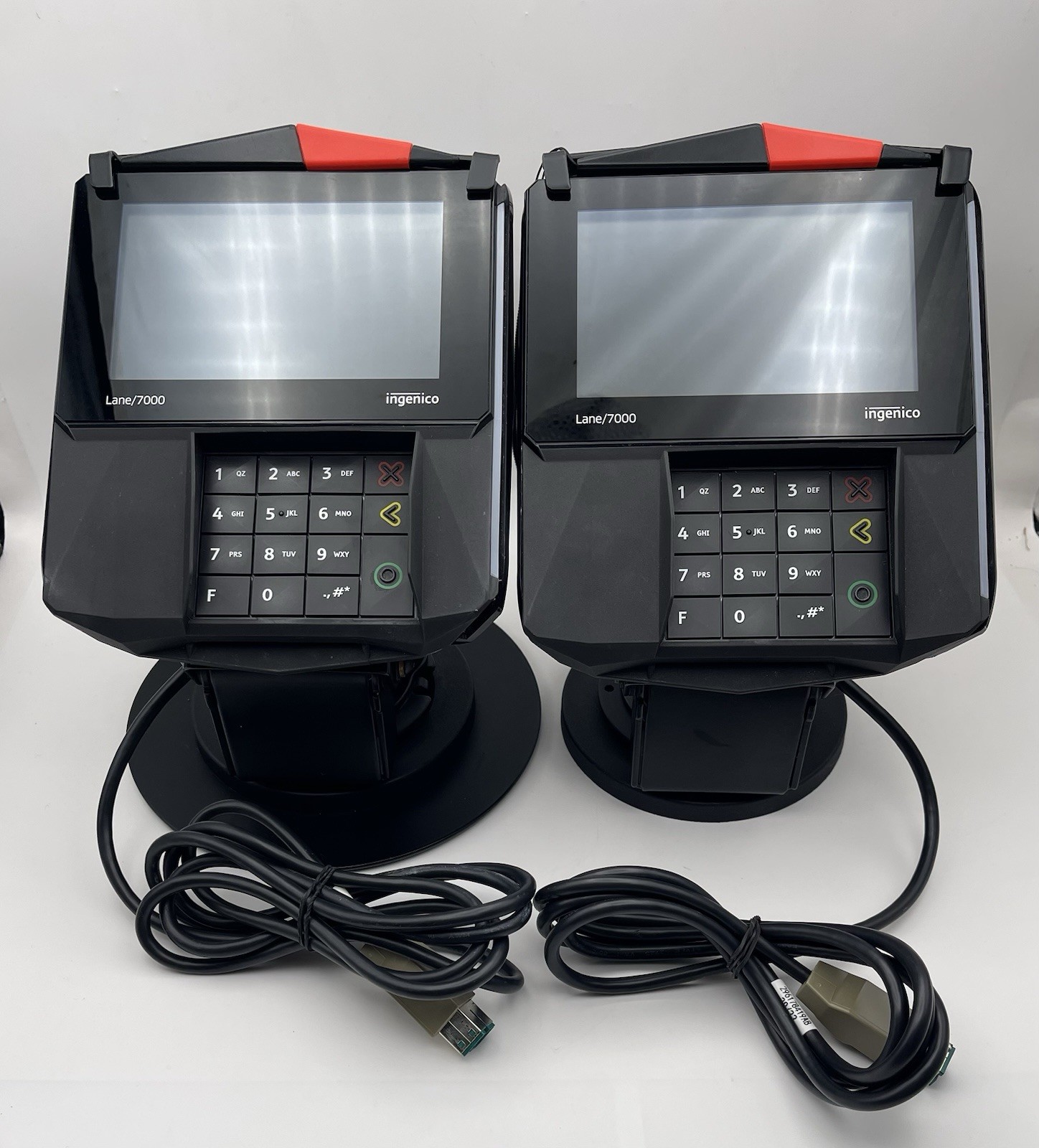 LOT OF 2 INGENICO LANE 7000 PRG30312951R CREDIT CARD TERMINAL w/ 12V USB & STAND
