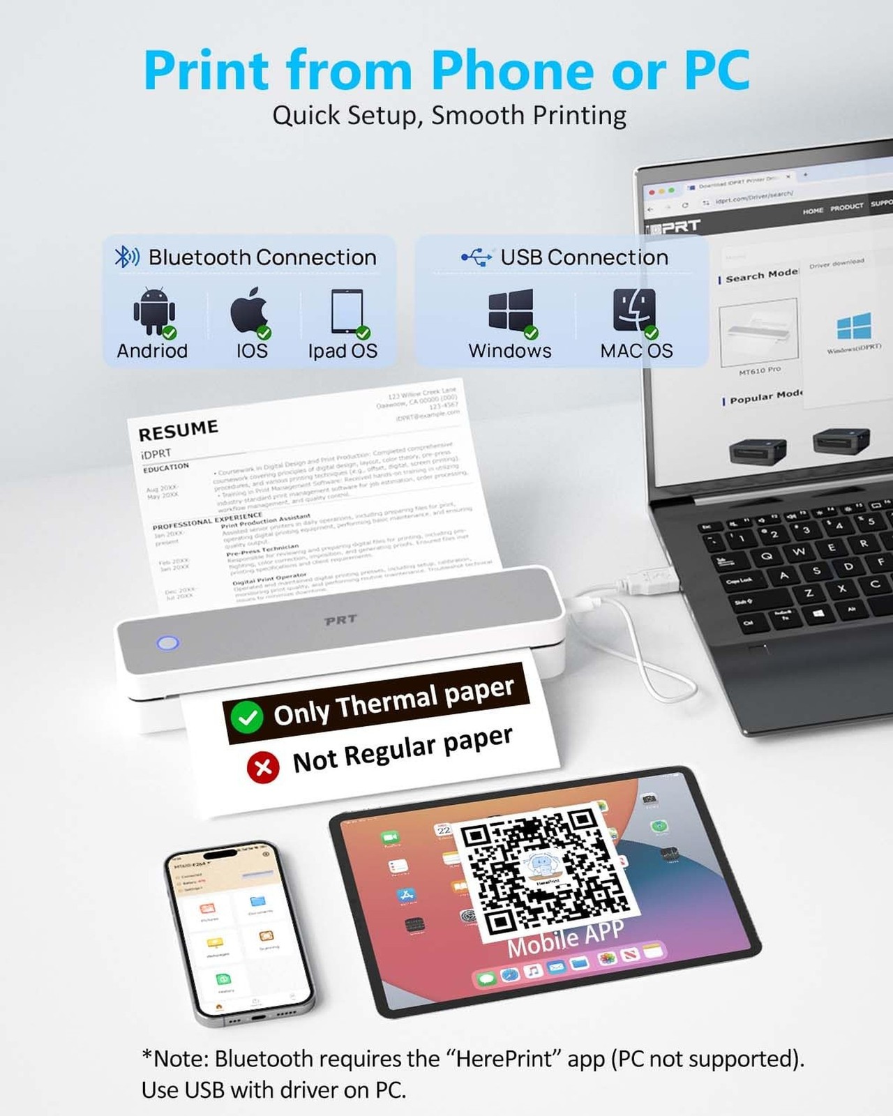 PRT Inkless Portable Printer for Travel, Wireless Thermal Printer Support 8.5…
