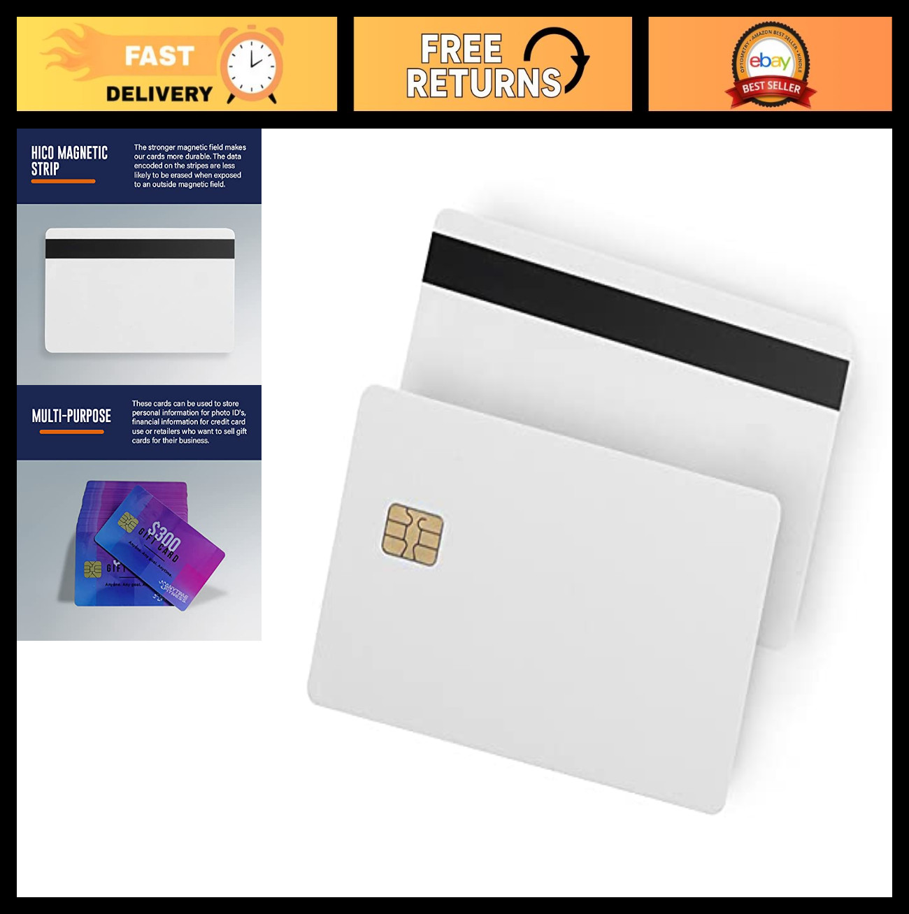 100 Pack SLE4442 Chip Cards – Hi-Co Magnetic Stripe PVC – Blank ID Cards