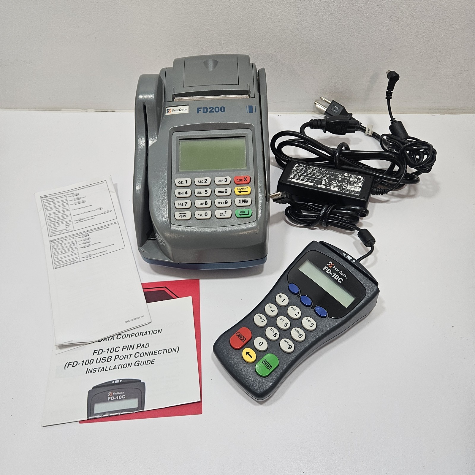 First Data FD200 Terminal & Check Reader With Power Adapter Fd-10c (Not Working