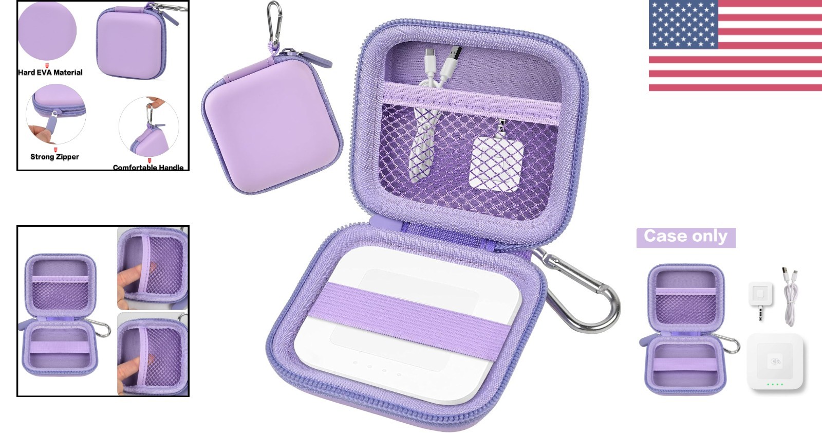 Water-Resistant Portable Chip Card Reader Case with Removable Carabiner – Purple