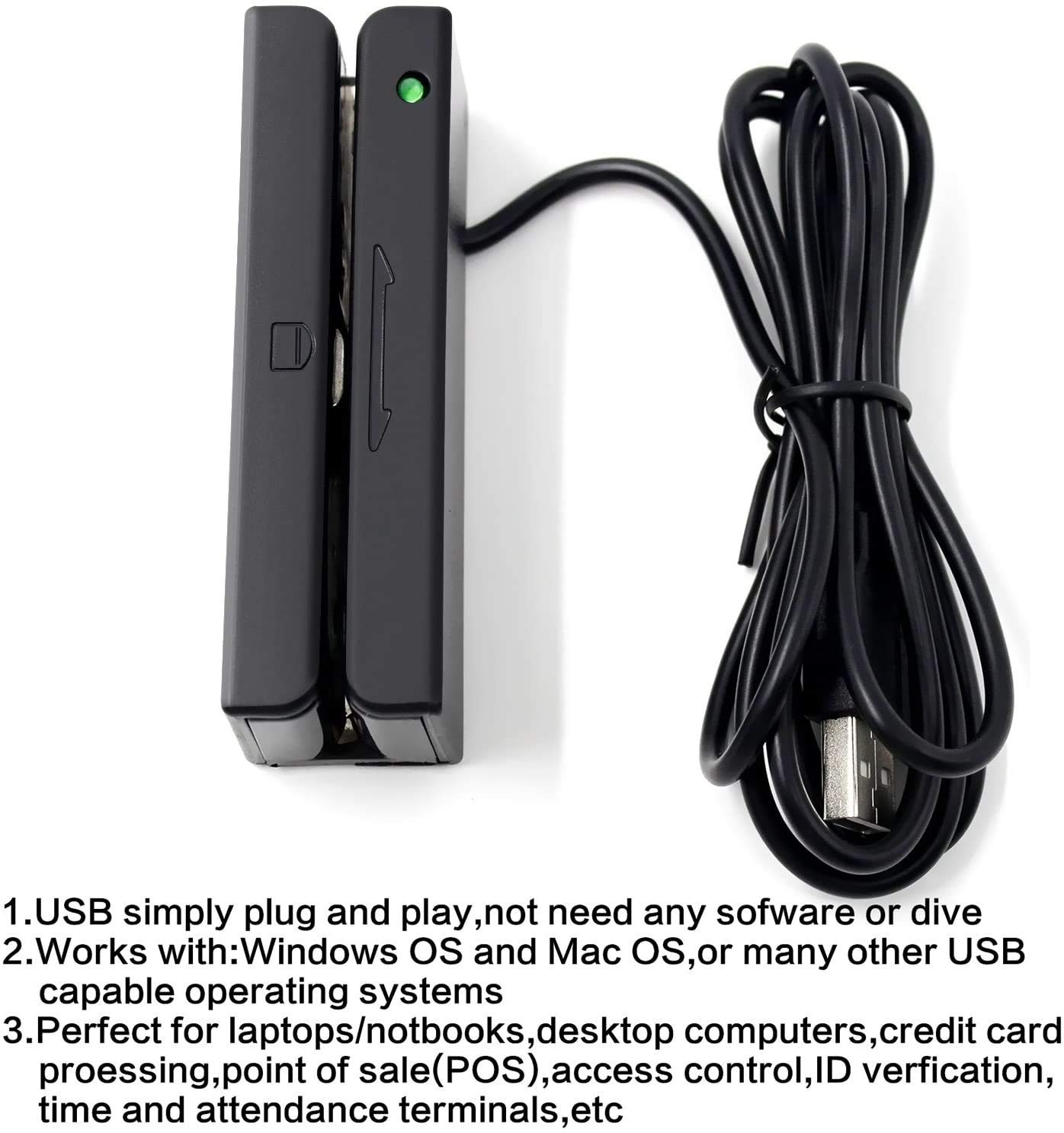 USB Magnetic Stripe 3-Track POS Credit Card Reader Swiper – Magstripe Swipe C…