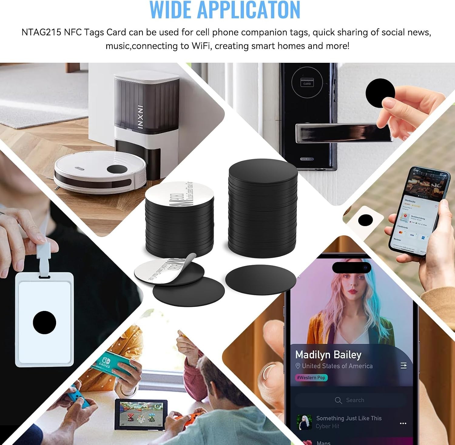 Mini Black NFC Tags – 10 Pack NTAG215 Adhesive Stickers for NFC Enabled Devices