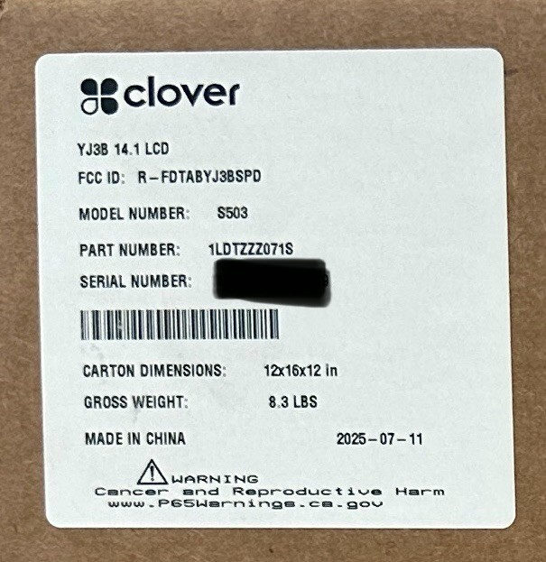 Clover YJ3B 14.1” LCD POS Display S503
