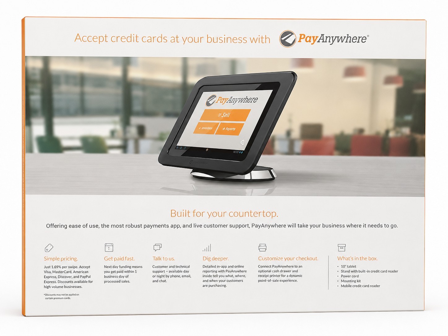 PayAnywhere 10″ POS Tablet Stand Credit Card Reader Terminal Complete Tested