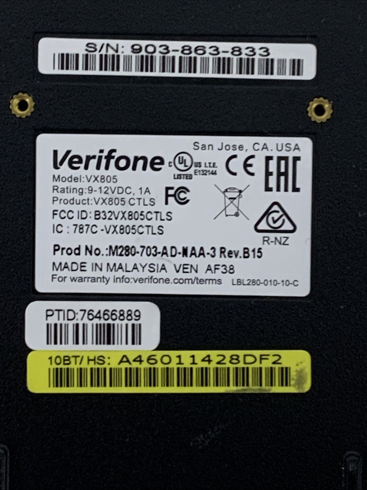 VeriFone VX805 PIN Pad with EMV Chip Reader VX 805