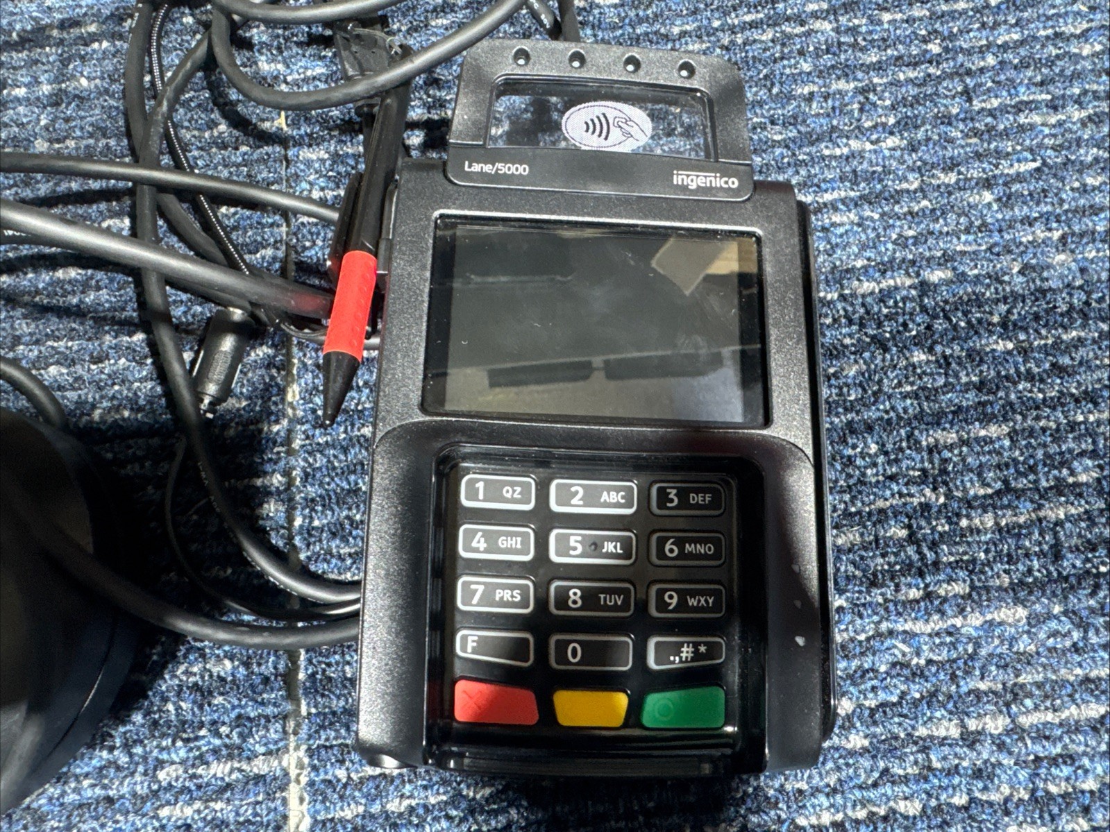 2 Ingenico Lane/5000 Credit Card Payment Terminal &Stylus w/USB. Nó Adapter.