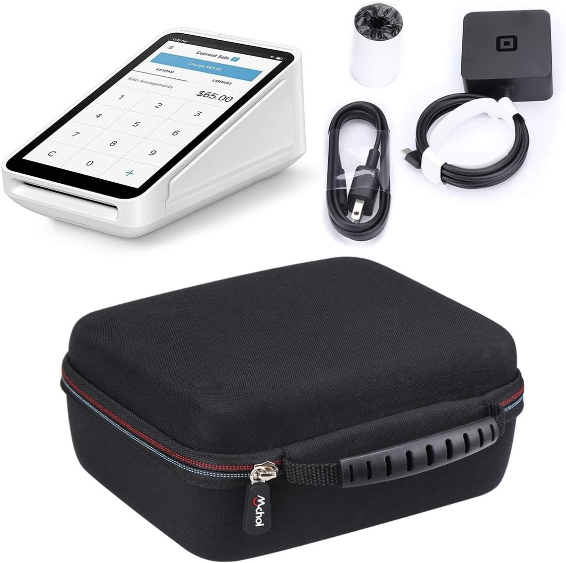 Compact Zippered Hard Case for Square Terminal & Printer Paper – 4 Compartments