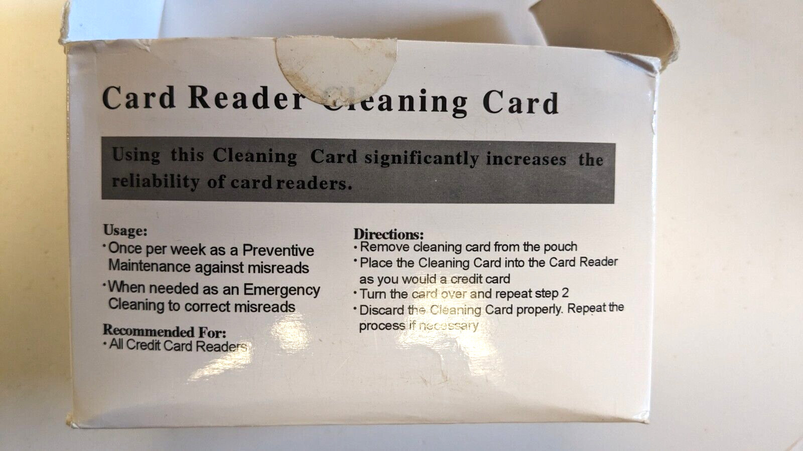 Universal Card Reader Cleaning Card Box Of 50 Chip ATM Slide Sealed