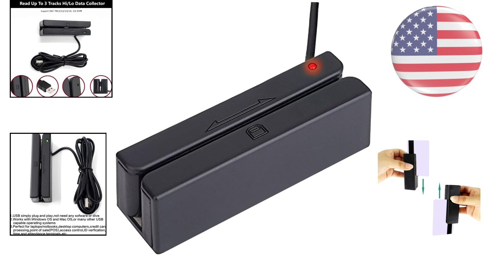 Effortless POS Magnetic Card Reader – 3-Track USB Swiper for Quick Transactions