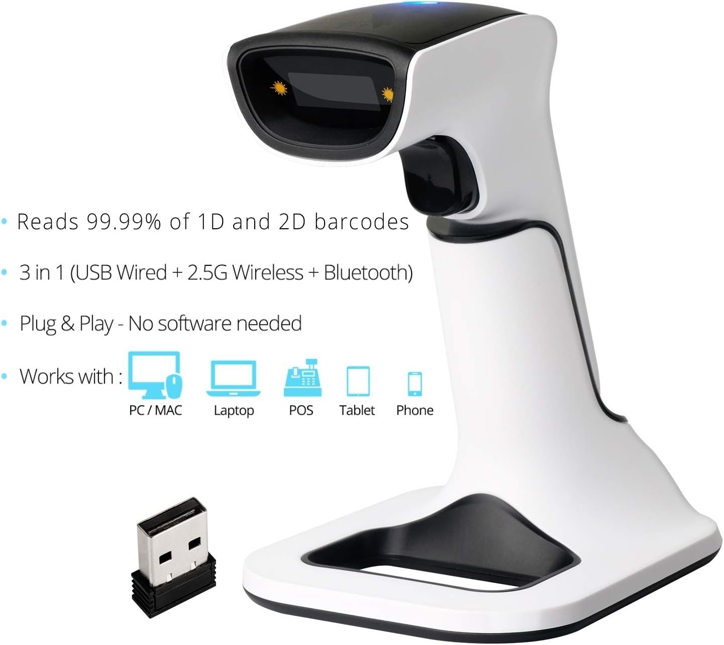 Escáner de mano para escritorio, portátil, POS, teléfono inteligente, tableta US