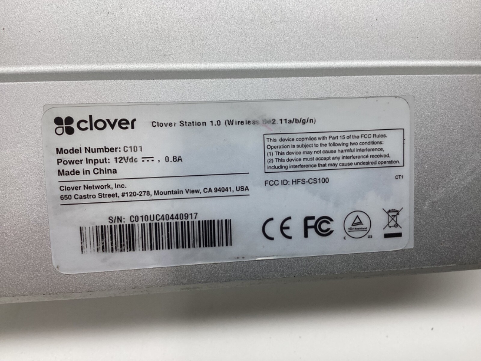 CLOVER STATION 1.0 C101 POS SYSTEM With P100 Printer READ