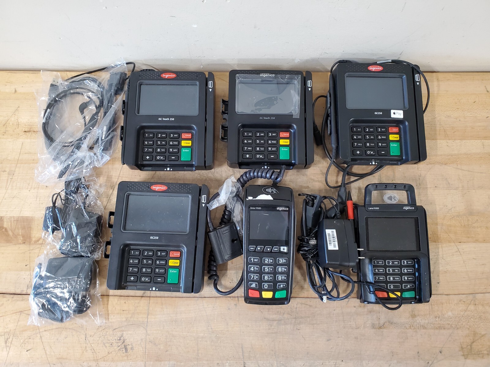 Lot of 6 Ingenico POS terminals ISC250, Lane/5000 250 Touch, Etc, Untested, Read