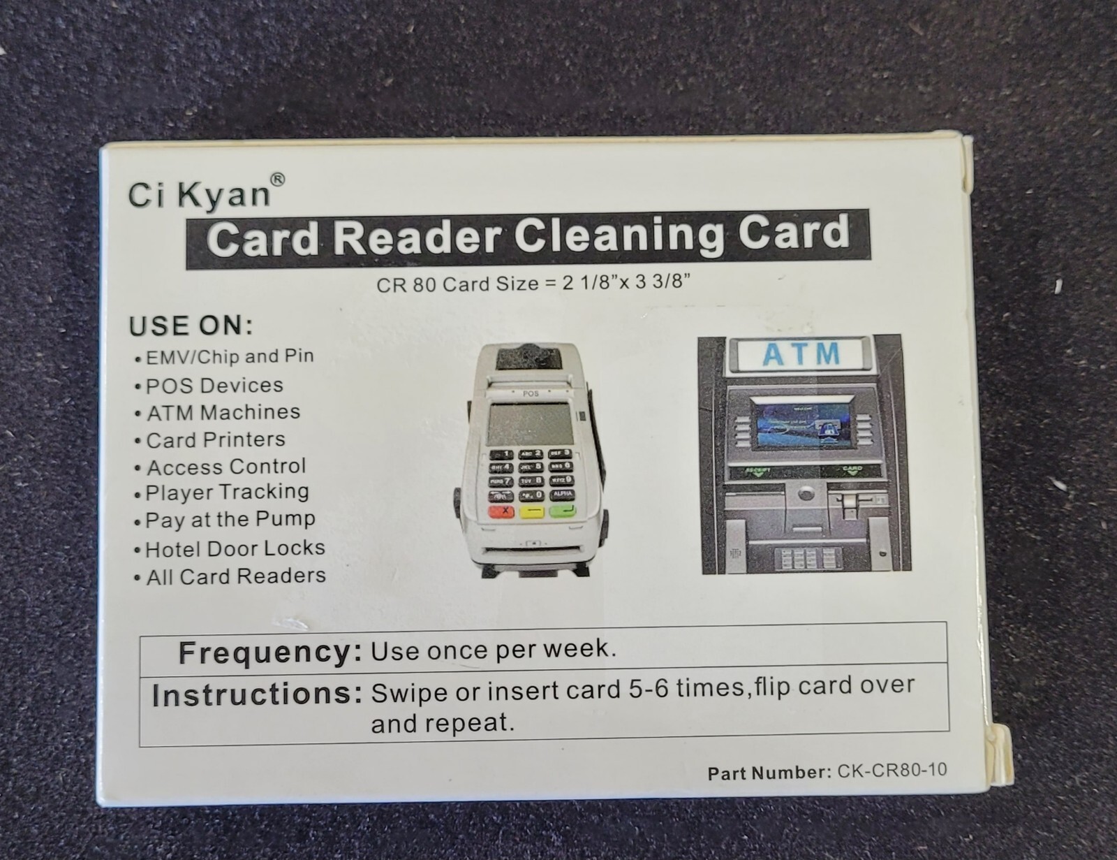 Ci Kyan CR80 Credit Card Reader Cleaner, POS Swipe Terminal Cleaning Cards (1C)