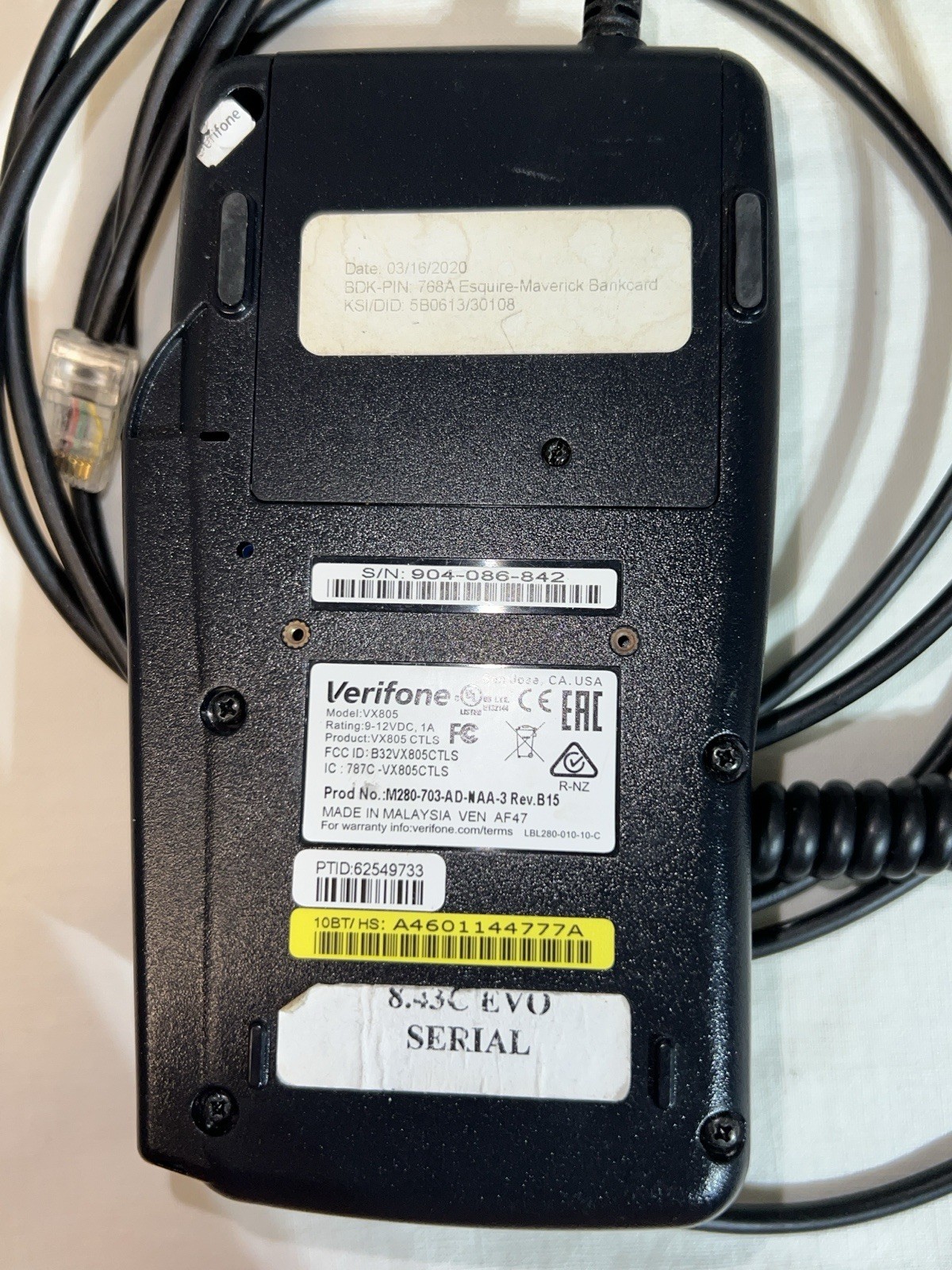 Verifone VX 805 Credit Card Reader Terminal With Cable Pre-Owned