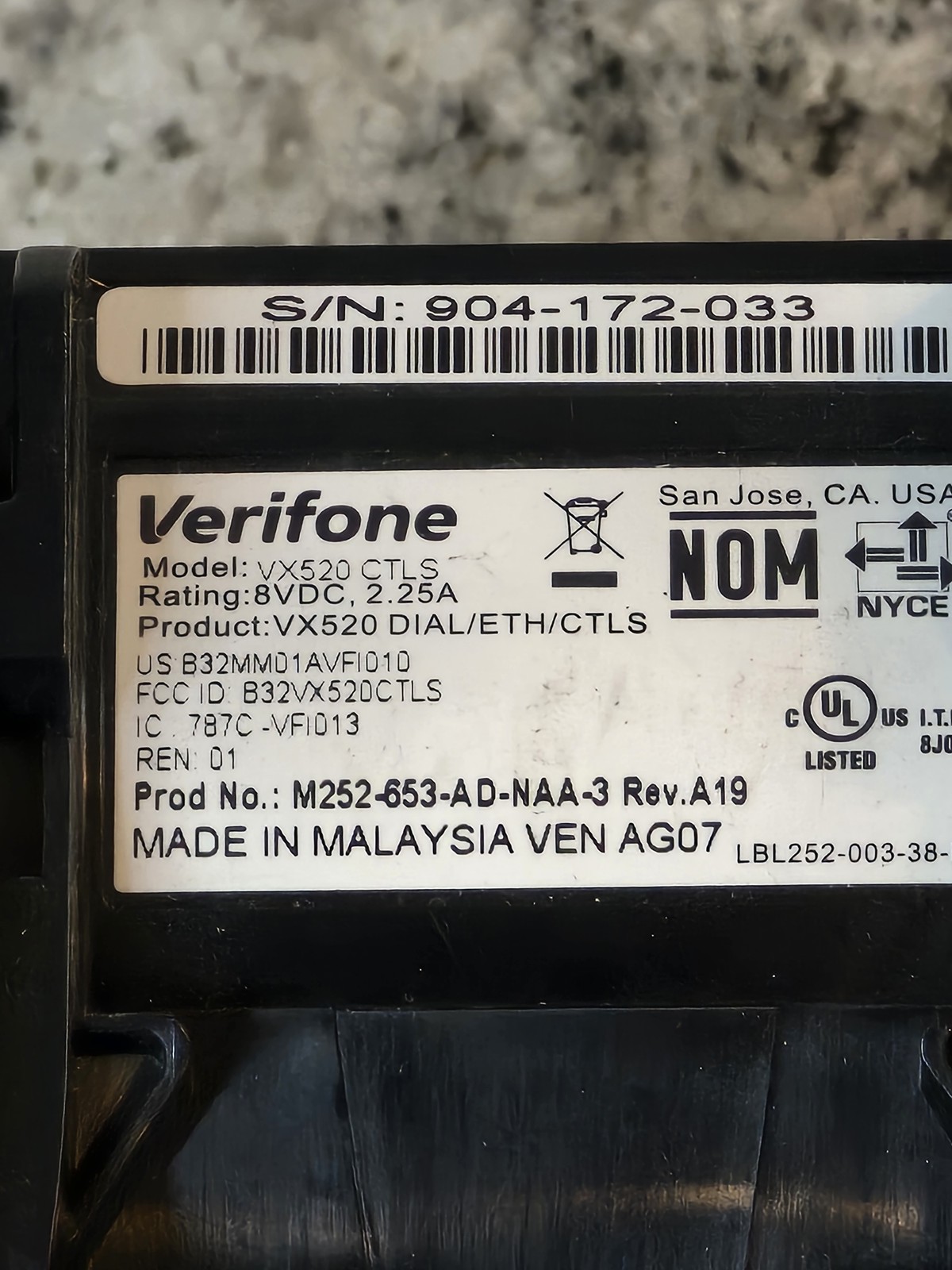 Verifone VX520 CTLS Credit Card Terminal POS VX520 DIAL/ETH/CTLS NO BACK