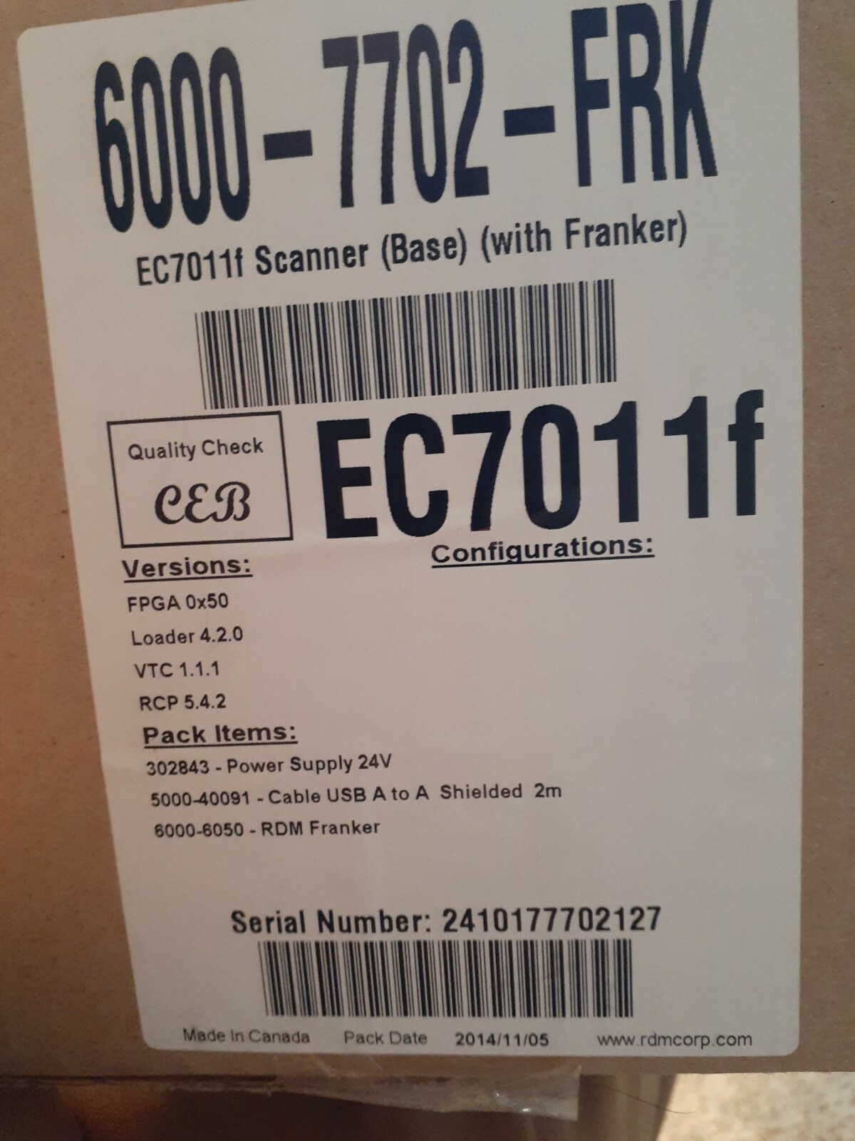 RDM EC7011 SCANNER BASE AND FRANKER check reader