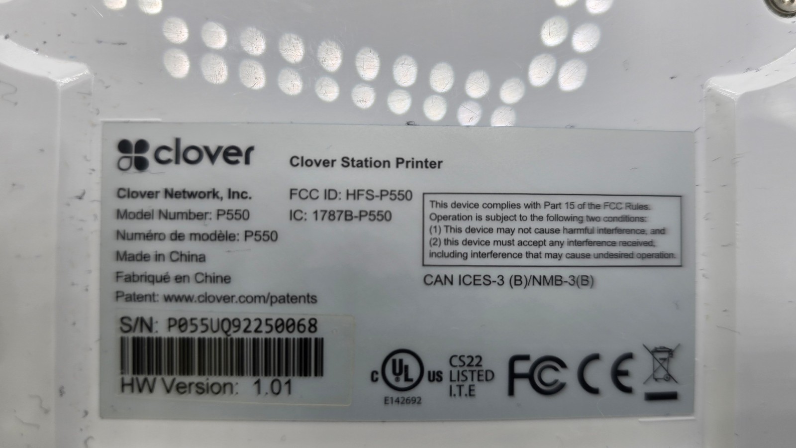 Clover Station P550 Printer HFS-P550 ~ Cable Included