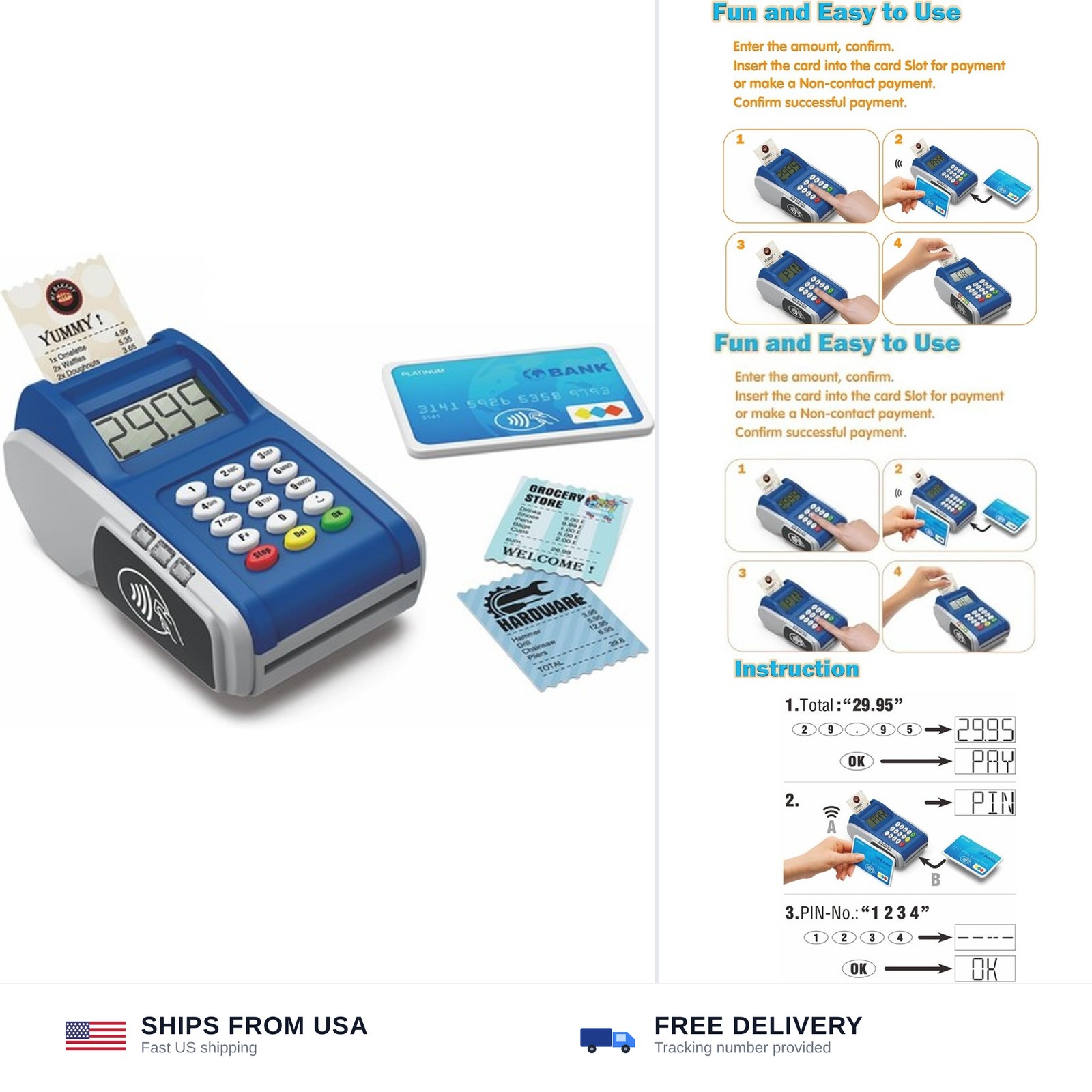 Payment Terminal Toys, Point of Sale Terminal with Light and Sound, Cash Regi…