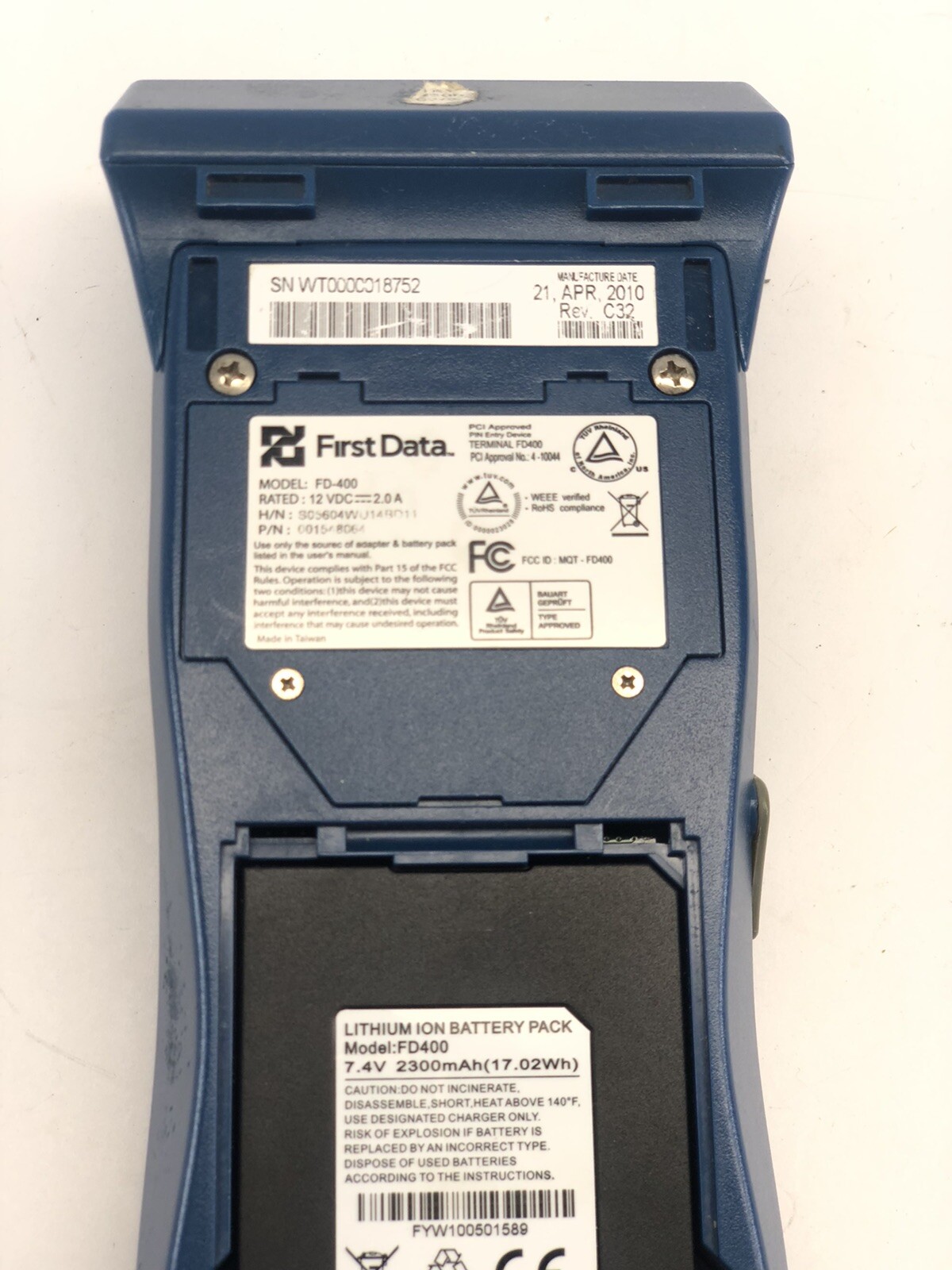 First Data FD-400 Point of Sale Credit Debit Card Machine Terminal No Charger