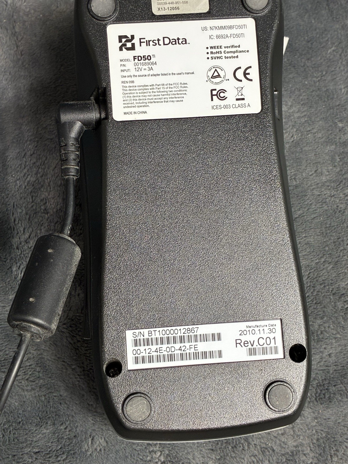 First Data FD50 Credit Card With Power Supply