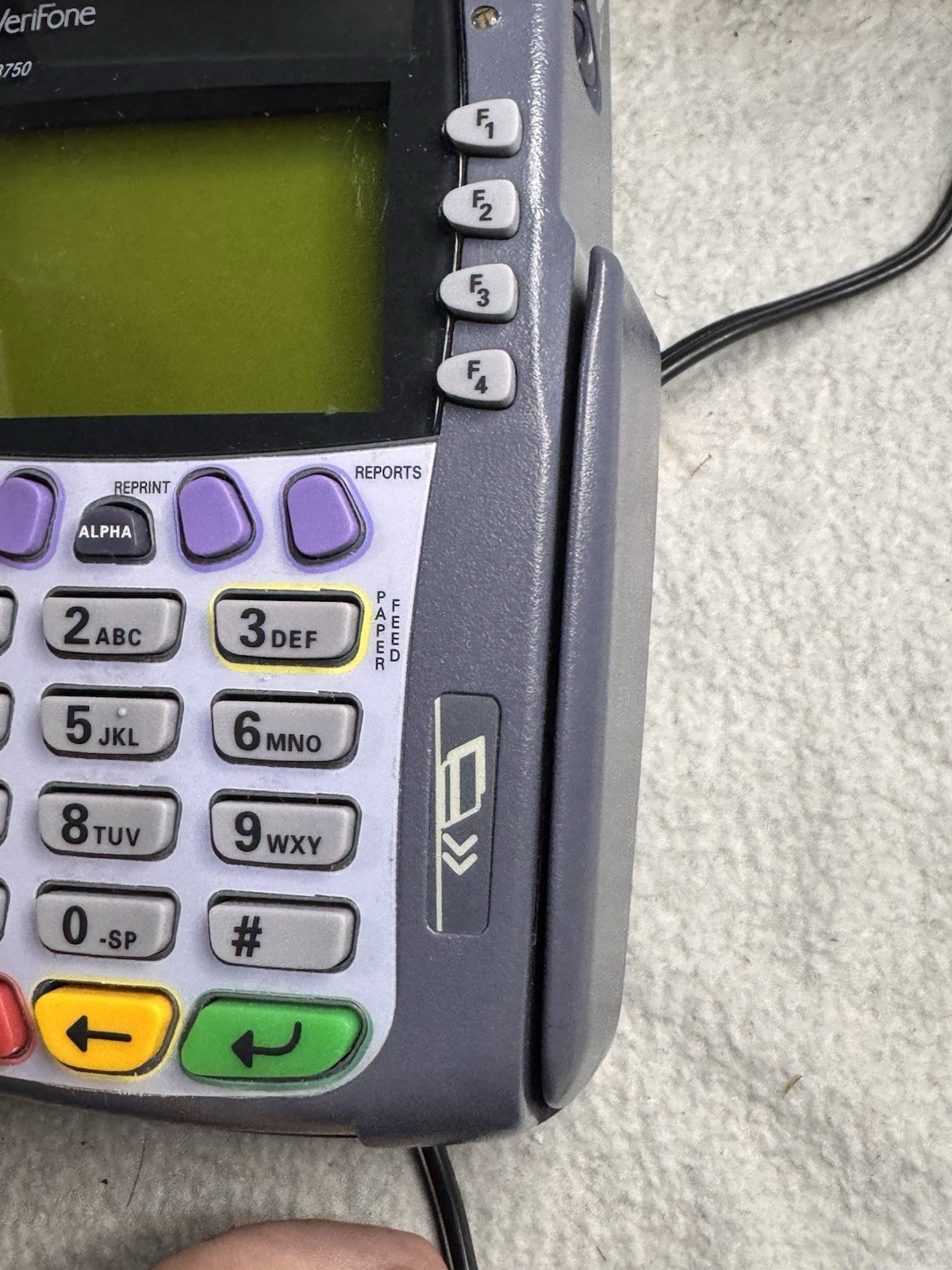 Verifone Omni 3750 Gray & Blue Wired Digital POS W/ Ethernet Cable + Paper Roll