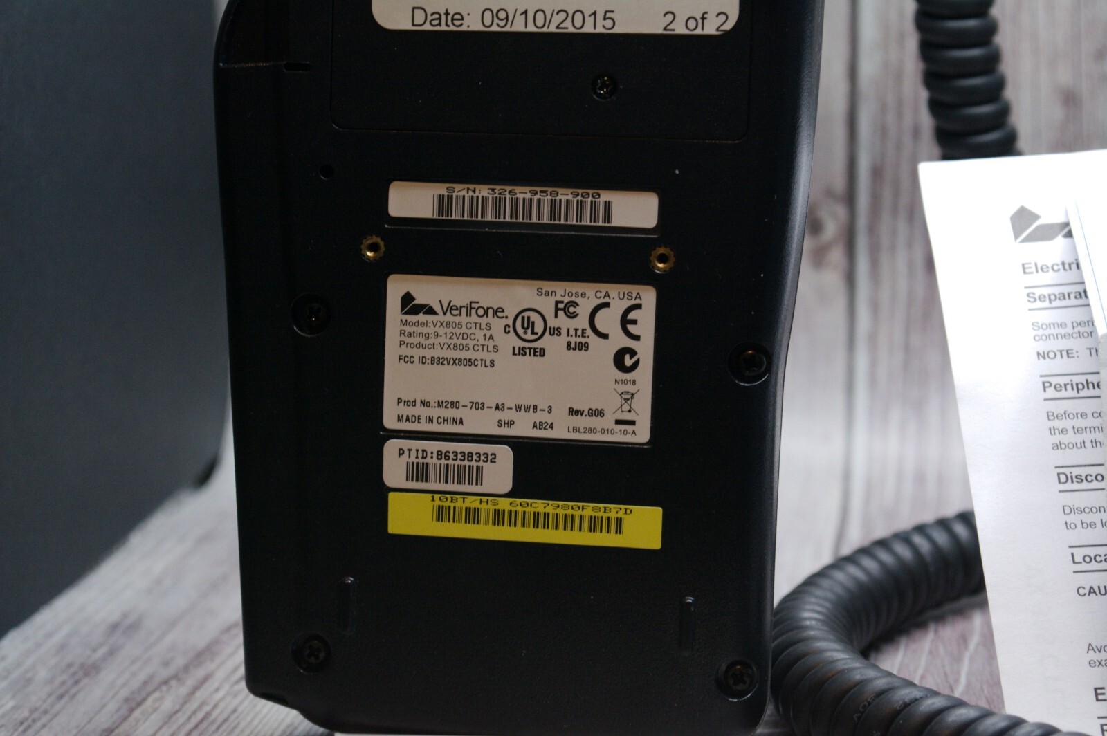 Verifone VX-805 CTLS 86338332 Pin Pad Card Reader 160mb Keypad
