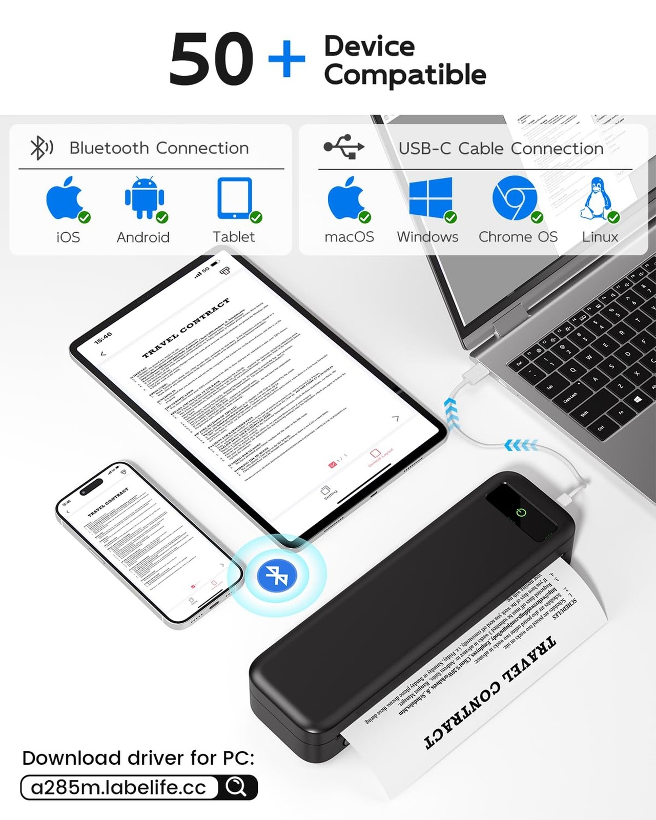 Portable Printers Wireless for Travel, A285M Bluetooth Inkless Thermal Printe…