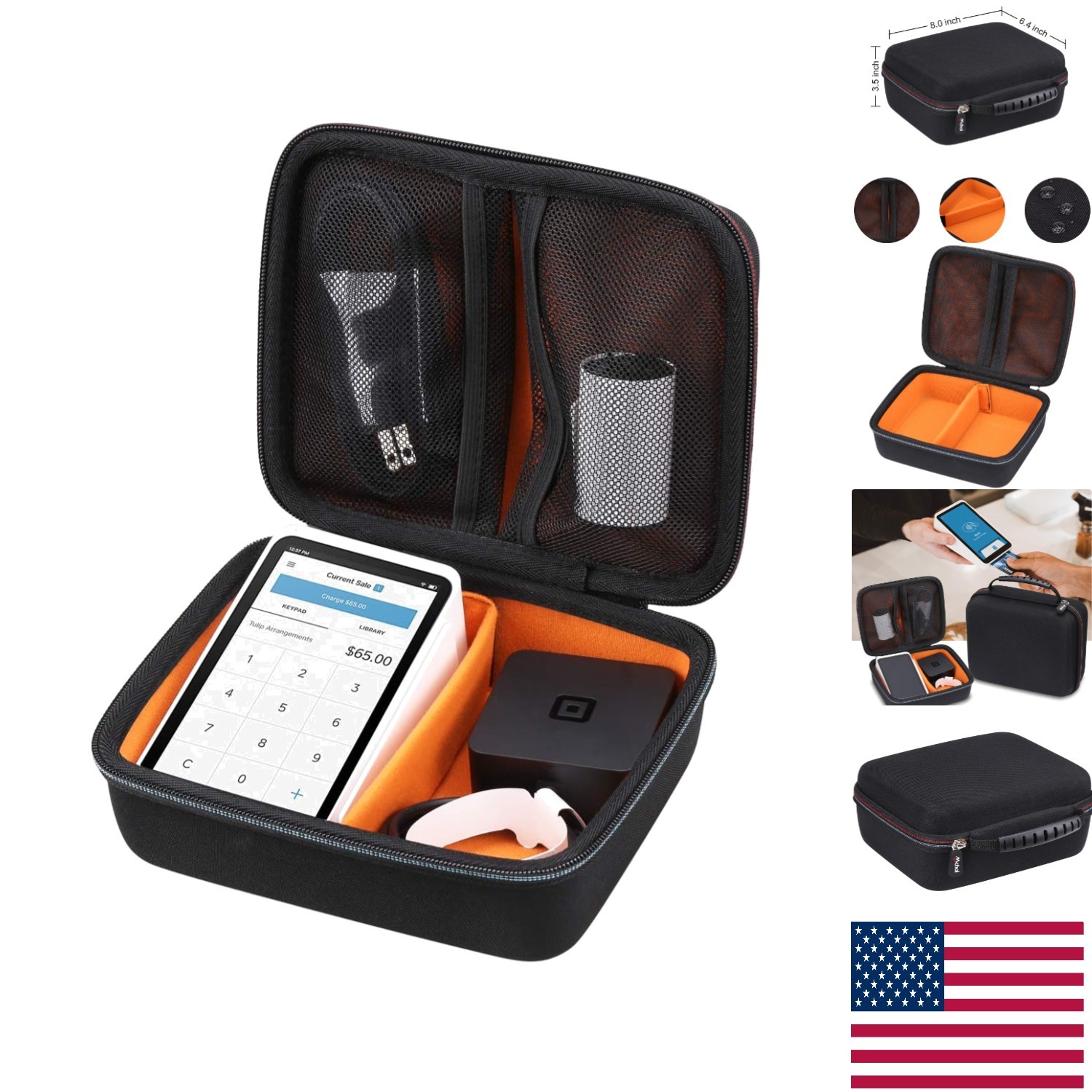 Compact Zippered Hard Case for Square Terminal & Printer Paper – 4 Compartments