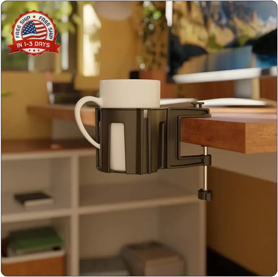 Original Large Desk Cup Holder Clamp | Anti-Spill Mount, Multi-Directional Drink
