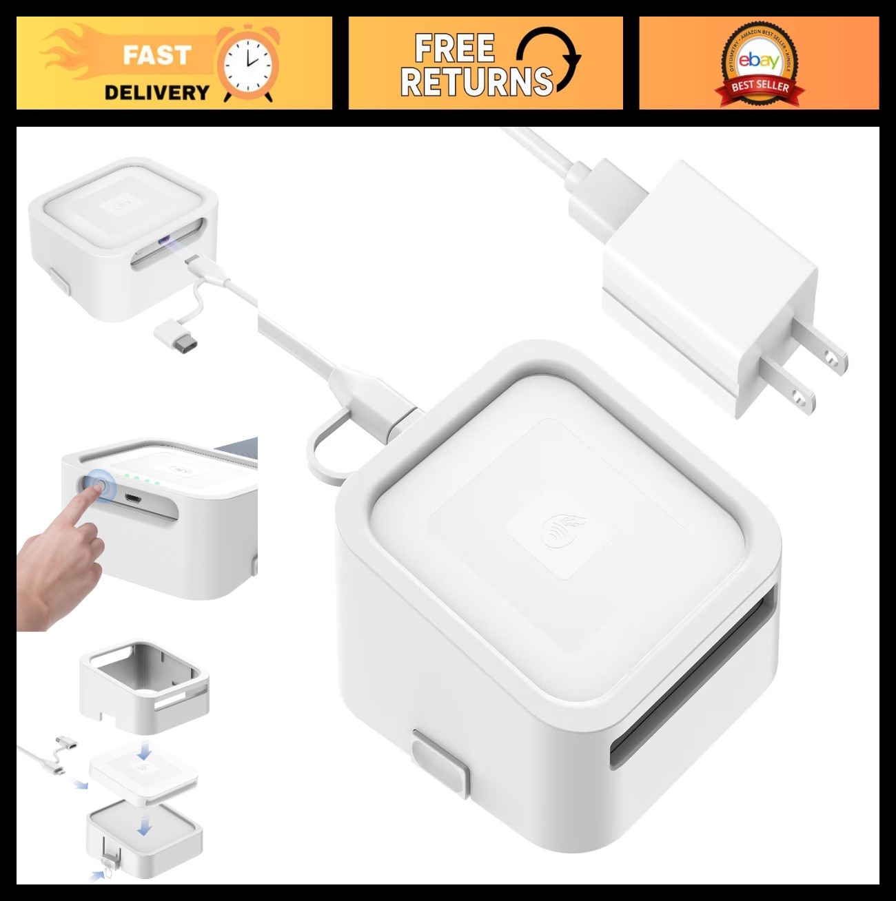 Compact Credit Card Dock for Square Reader 1st/2nd Gen, Anti-Sleep, Easy One-Cli