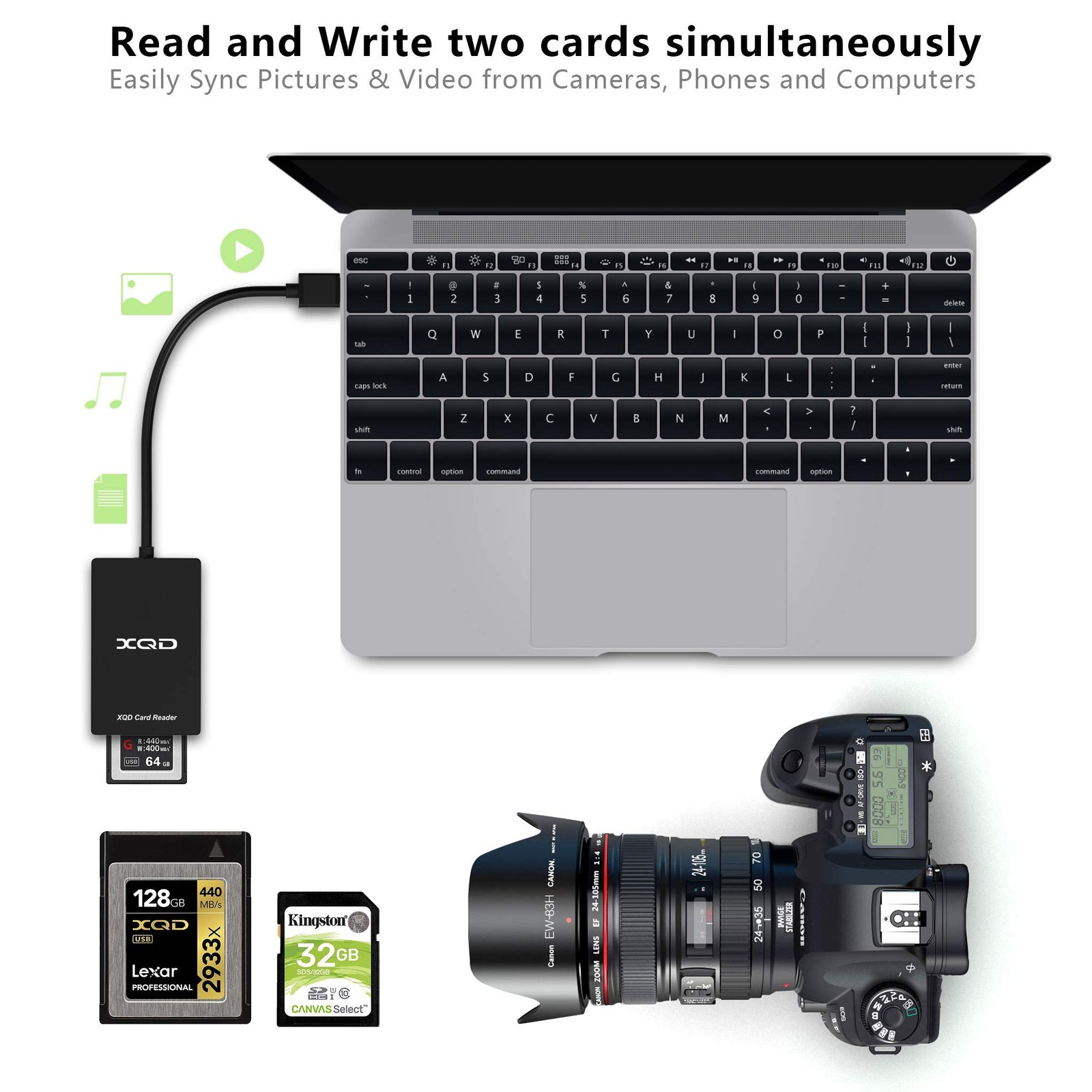 XQD Card Reader, USB 3.0 XQD/SD Card Reader Dual Slot Memory Card Reader 5Gpb…