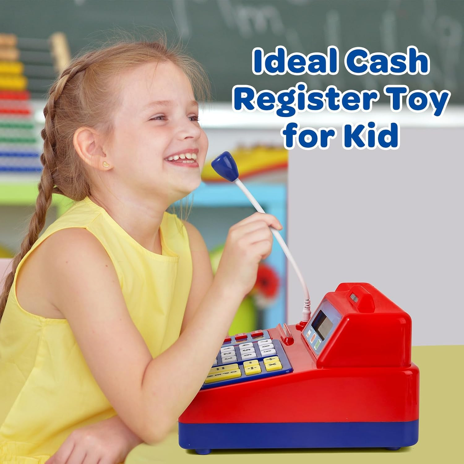 Calculator Cash Register – 103 Pcs Toy Cash Register, Microphone, Credit Card an