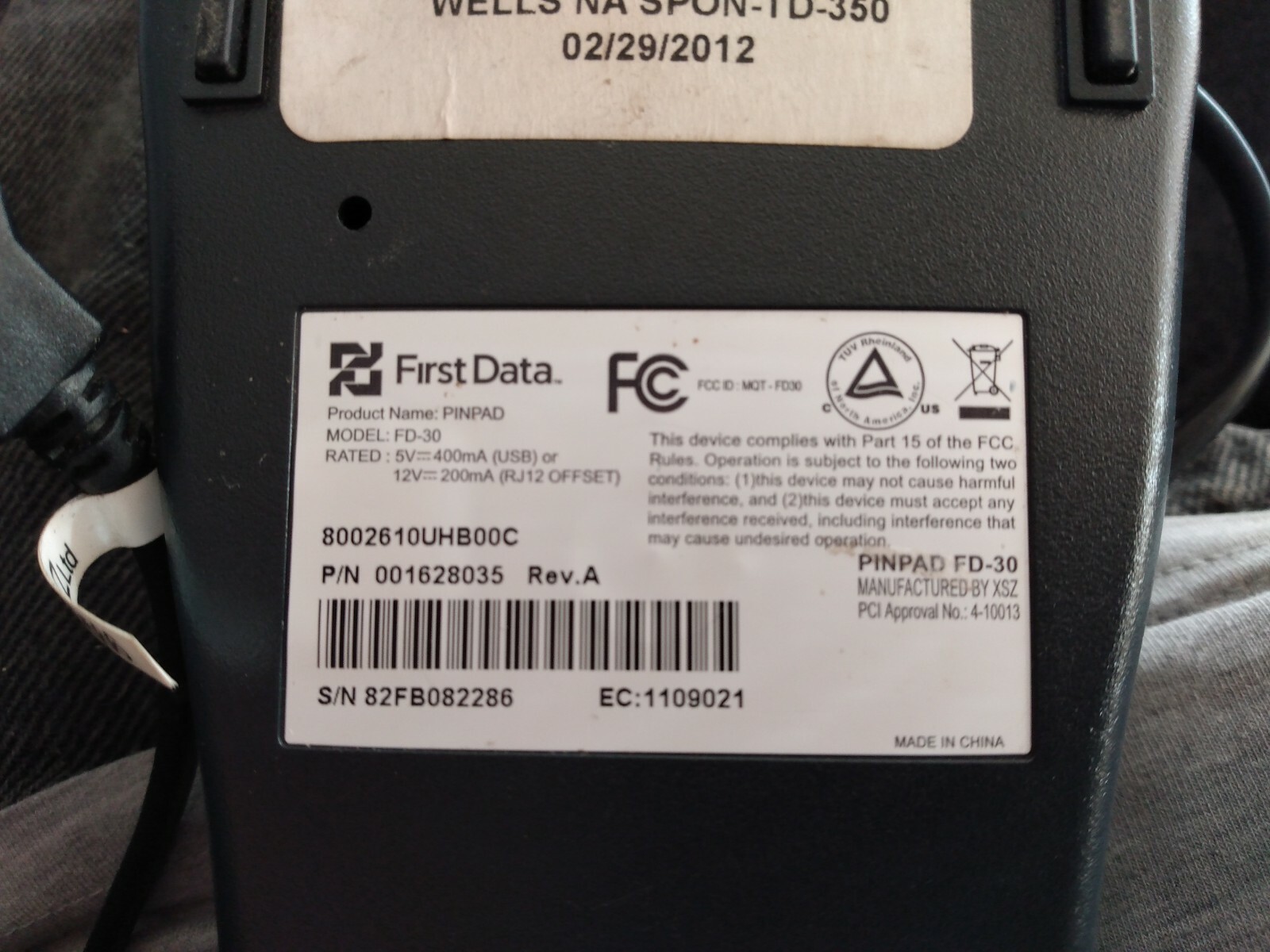 FIRST DATA FD-30 PIN PAN PINPAD CREDIT CARD DEBIT CARD READER