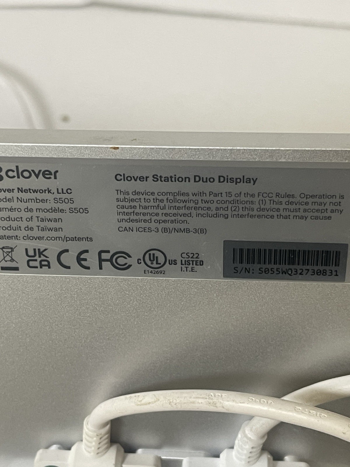 Clover StationDuoTerminal Printer POS System C505 S505 P500 K405 W Cables Read