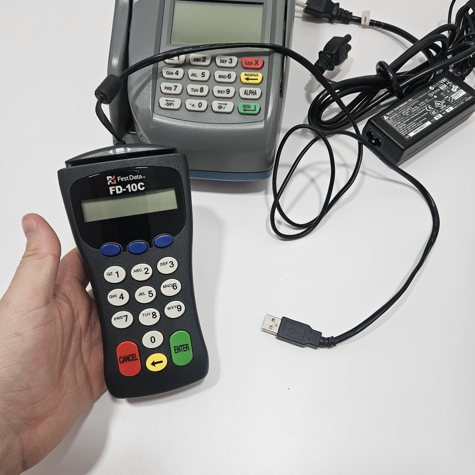 First Data FD200 Terminal & Check Reader With Power Adapter Fd-10c (Not Working