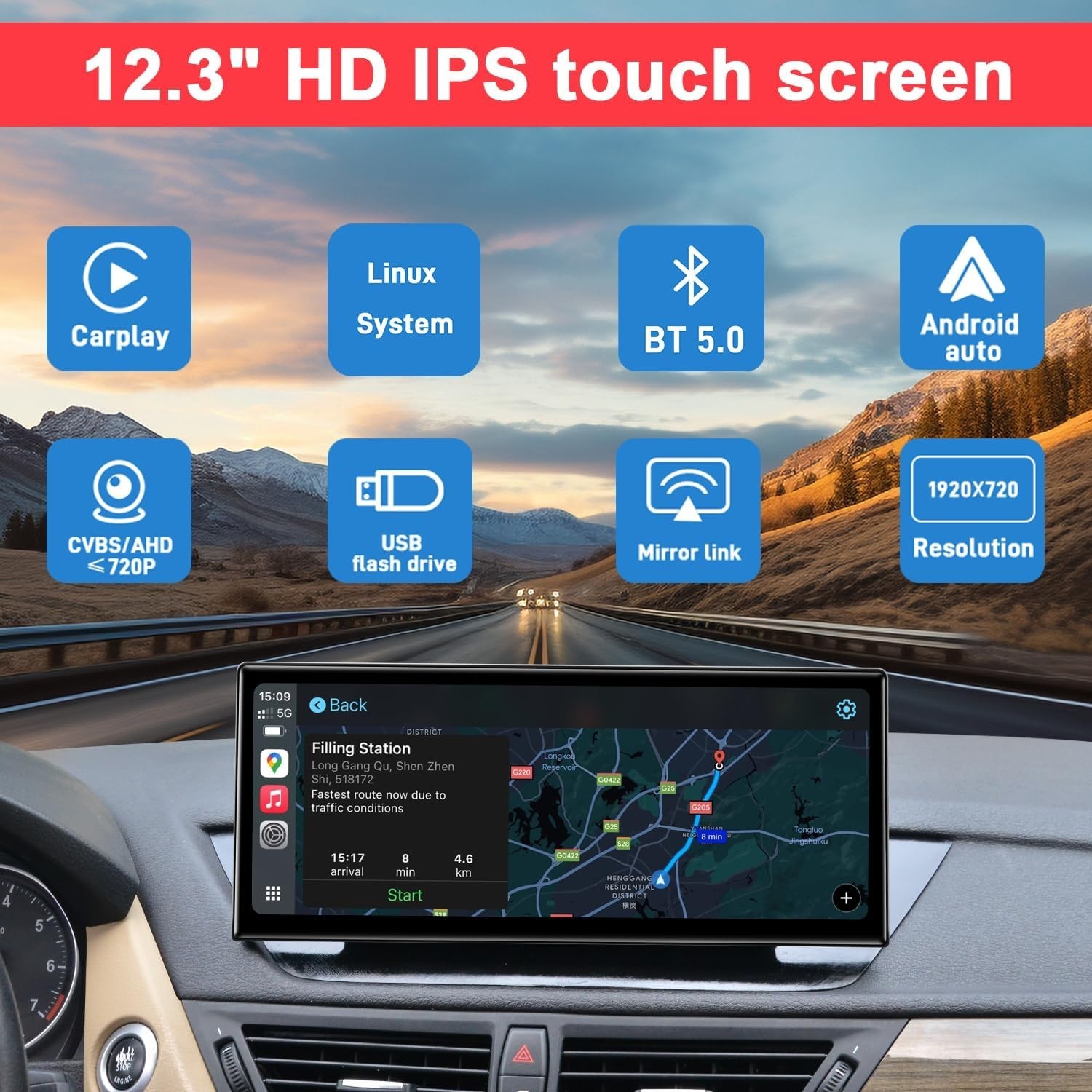 12.3″ Ultra Thin Linux Scrn FOR BMW X1 E84 2009-15 4PIN CIC Support WL & Wired M
