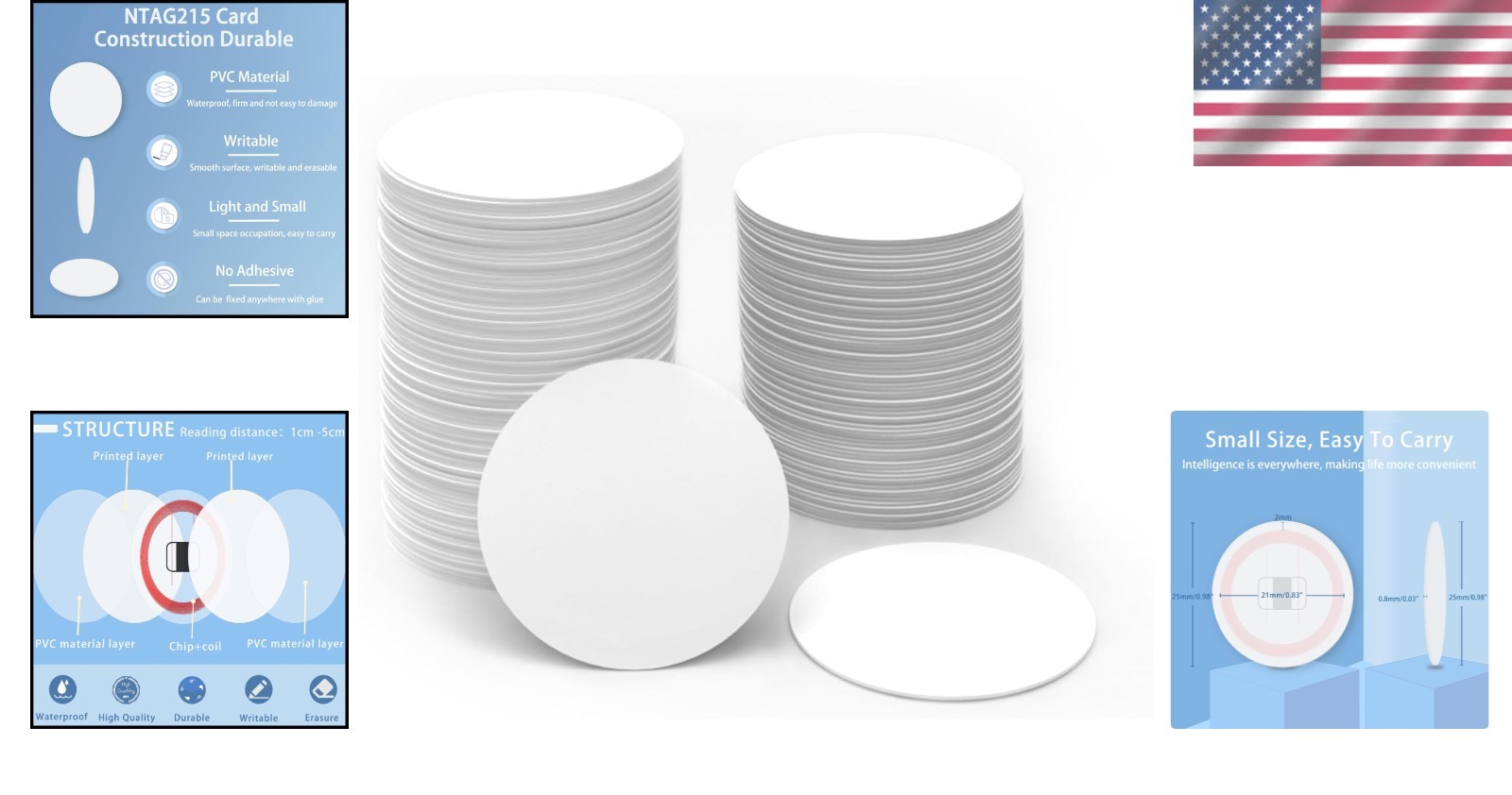 Durable Blank NFC Tags 50pcs – Waterproof 25mm Round Chips Compatible with TagMo