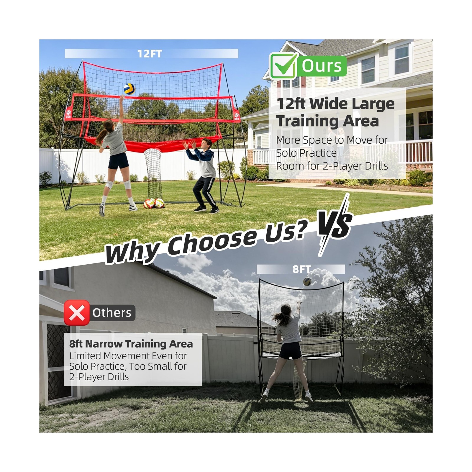 2-in-1 Volleyball Practice Net Station with Patented 5-Height (6’6” to 8′), …