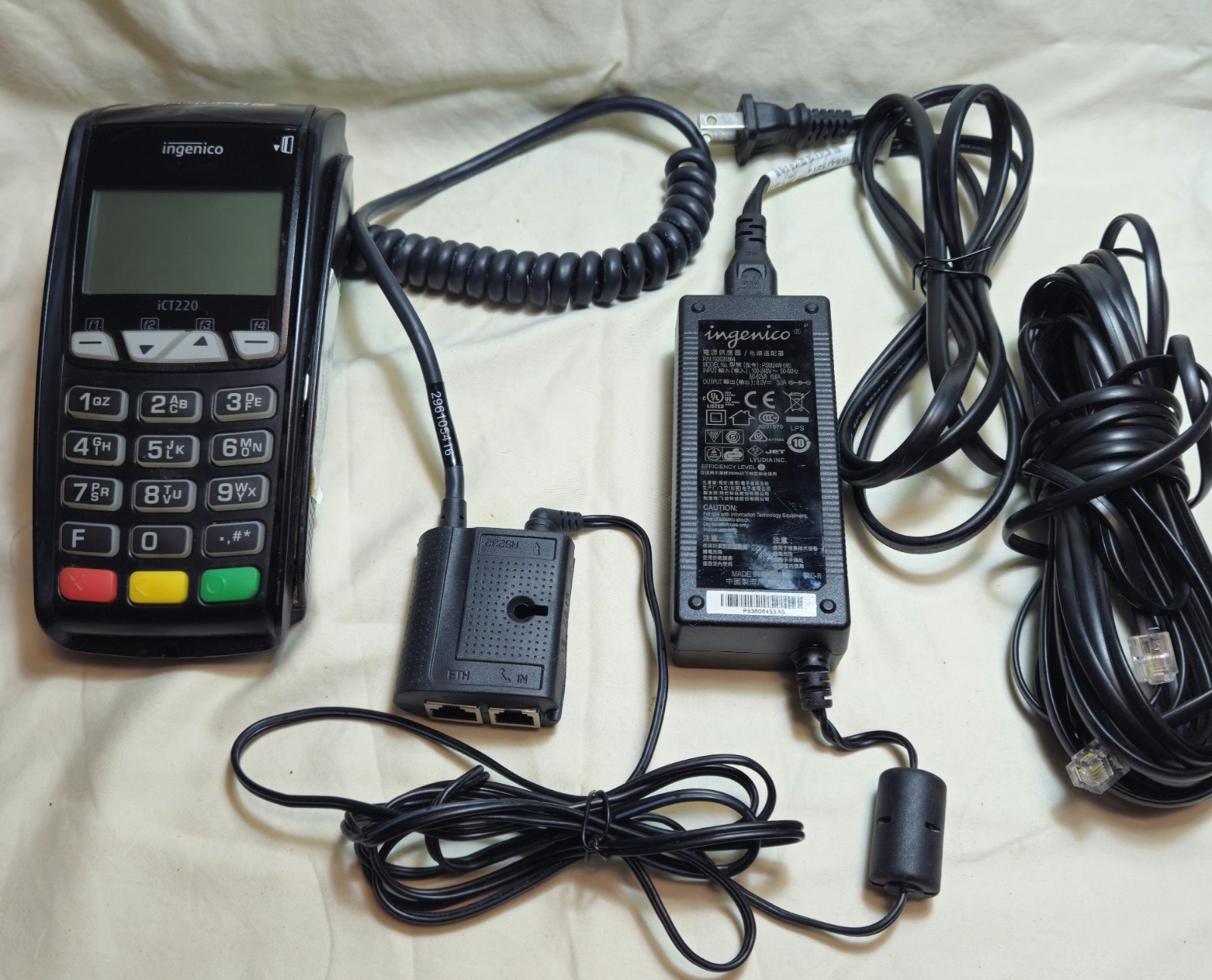 Ingenico ICT220 Credit Card Terminal with Cable Parts, Power Adapter