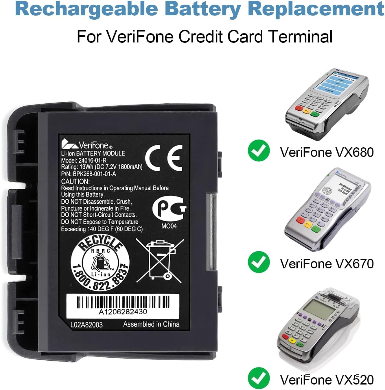 OEM for Verifone Digital Credit Card Reader Battery Compatible with Verifone VX