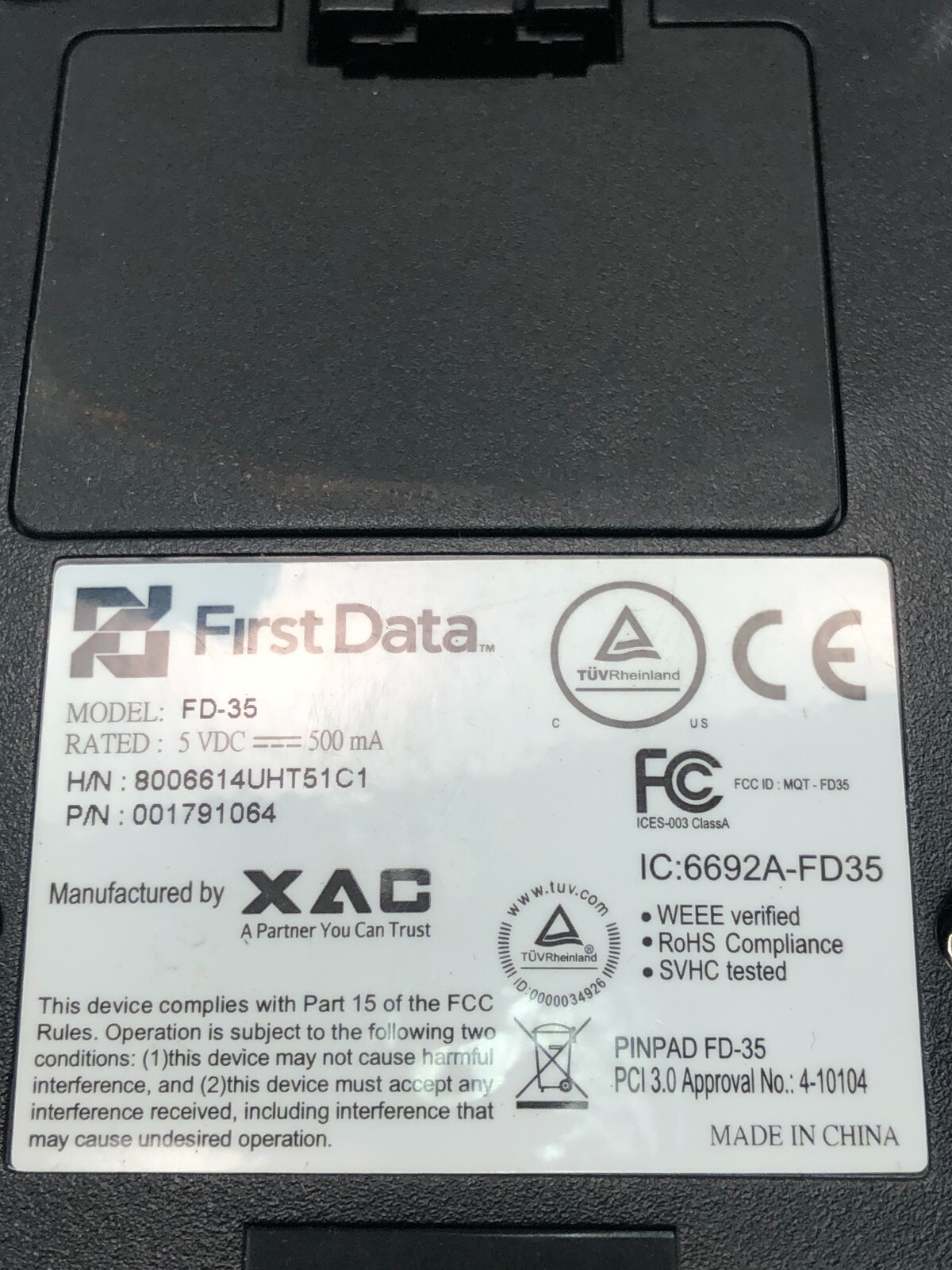 First Data FD35 PIN pad EMV / ApplePay