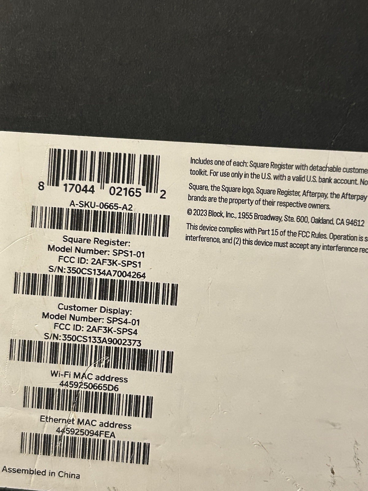 Square Register POS – AS IS Condition Unknown