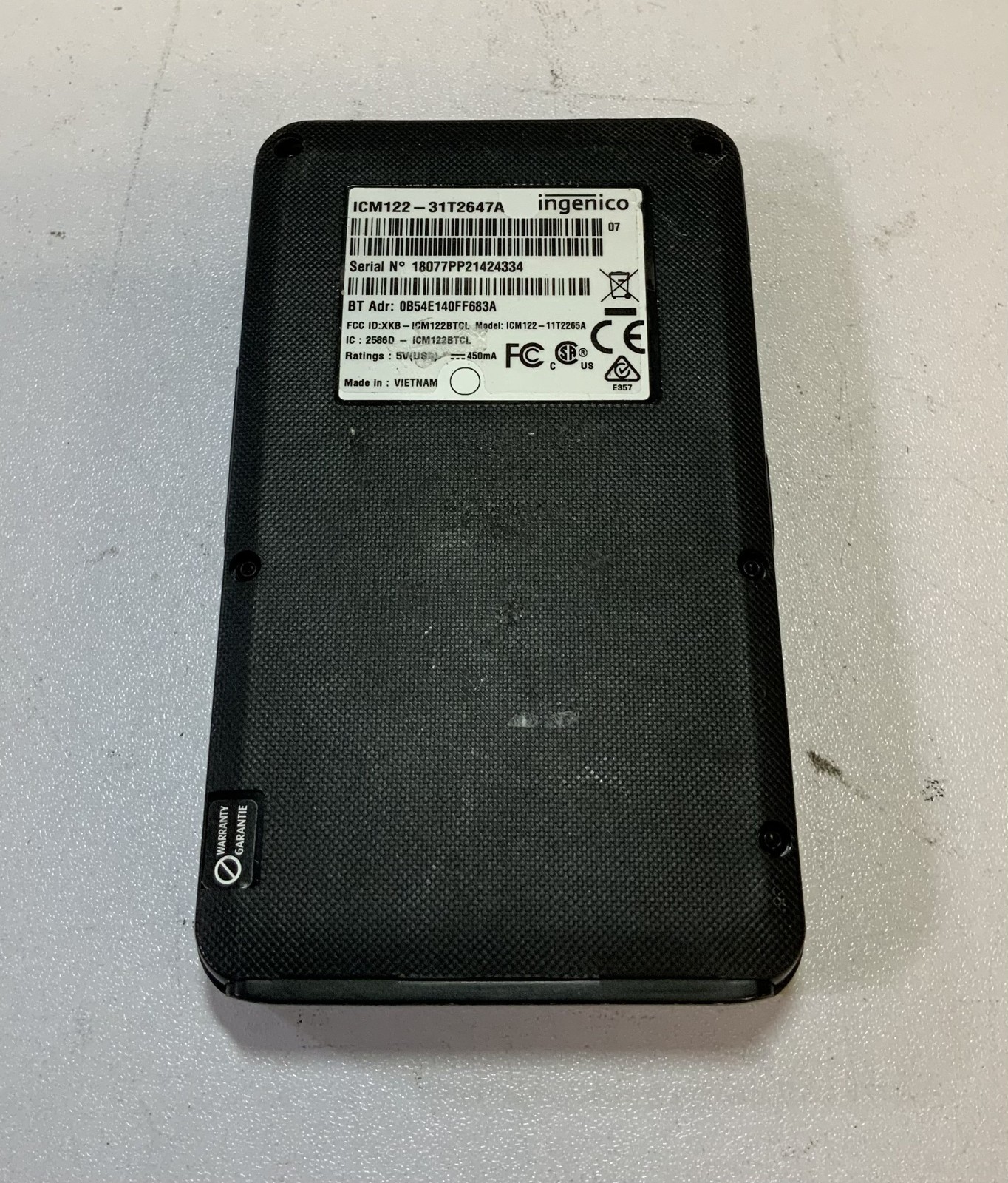 Ingenico ICM122-11T2265A Bluetooth Digital Mobile POS Payment Terminal “I1A”