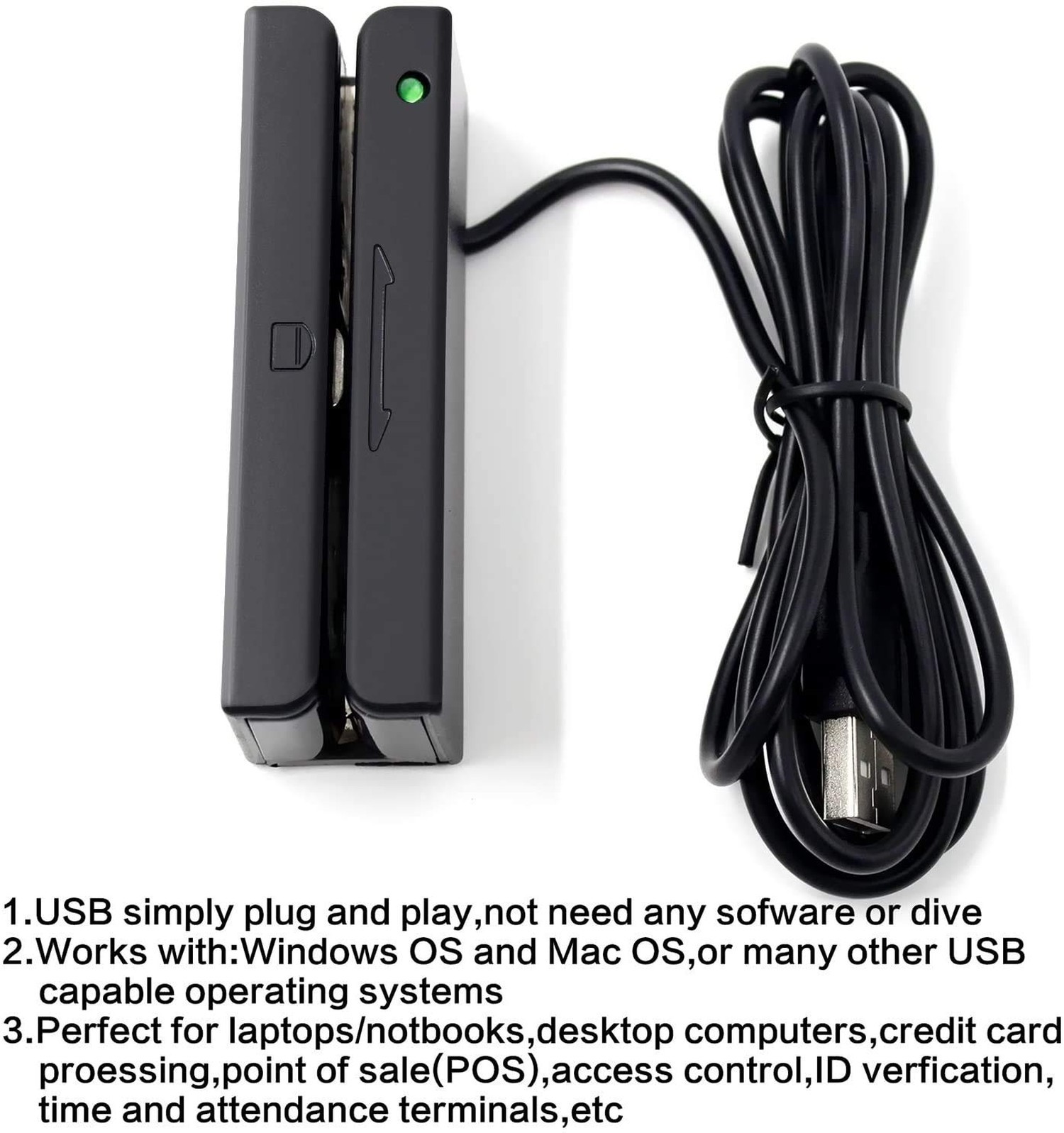 USB Magnetic Stripe Card Reader 3-Track POS Credit Card Reader Swiper Magstri…