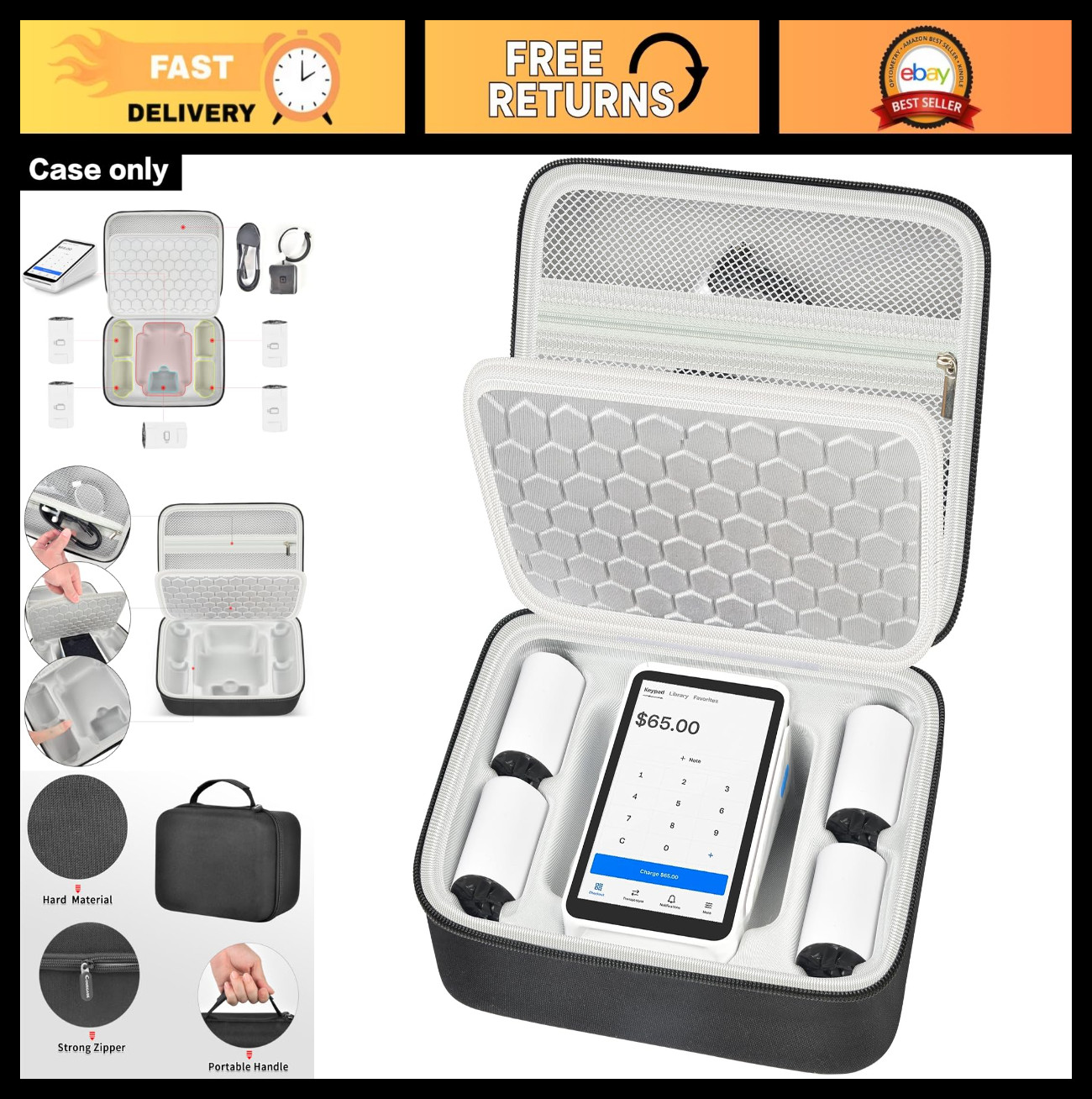 Storage Case for Square Terminal Credit Card Reader & Mobile POS – Holds Charger
