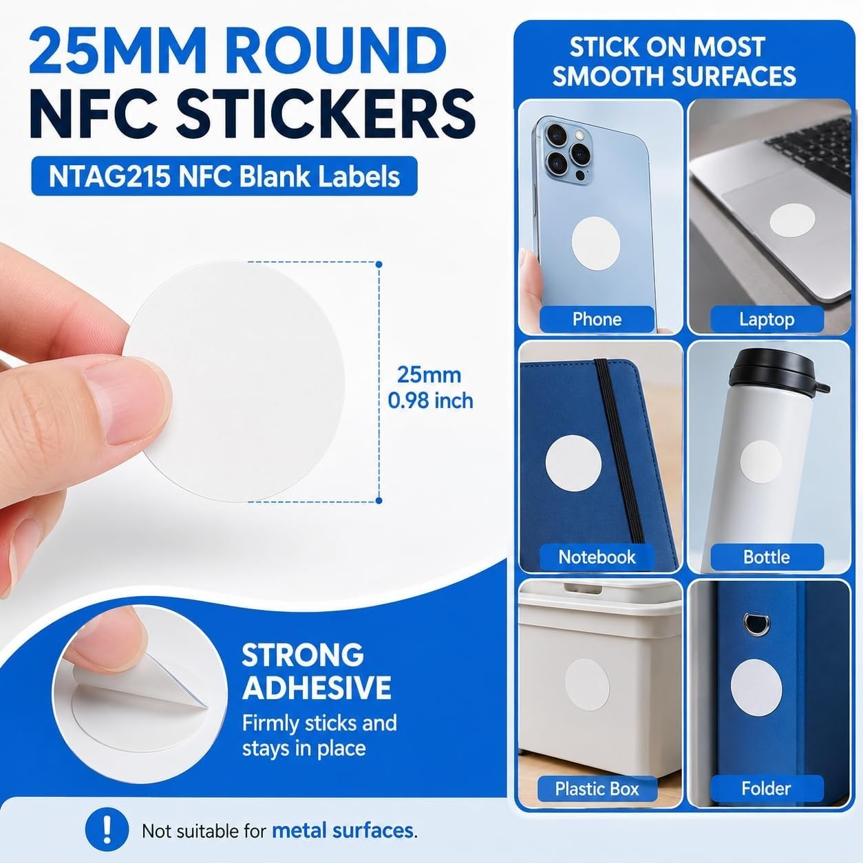 Durable 25mm NTAG215 NFC Stickers – 10 Pack Writer Blank with Strong Adhesive