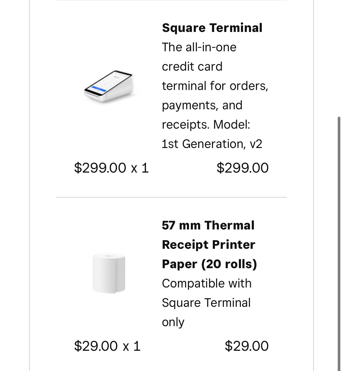Square terminal plus 20 print paper rolls and charger