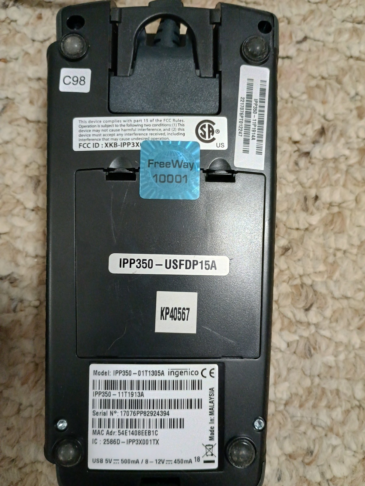 Ingenico IPP 350 USB Credit Card Terminal Retail Tested